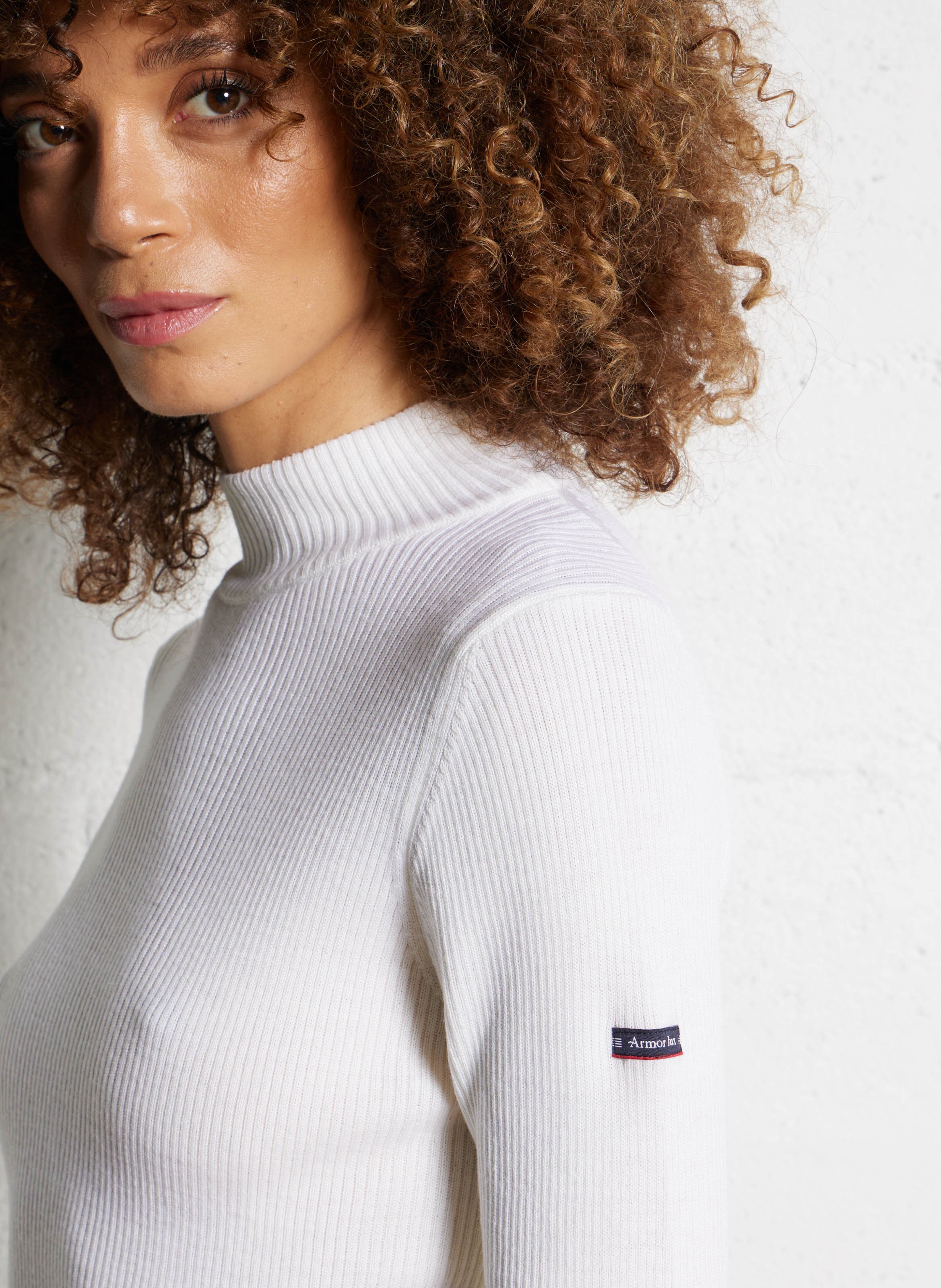 Pull col montant côtelé en laine ARMOR LUX Beige
