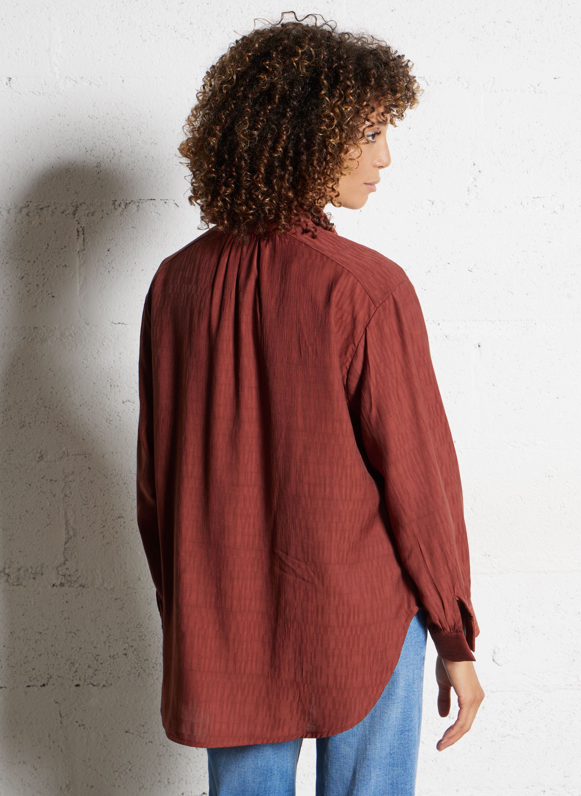 Chemise oversize col mao volanté SEE U SOON Orange