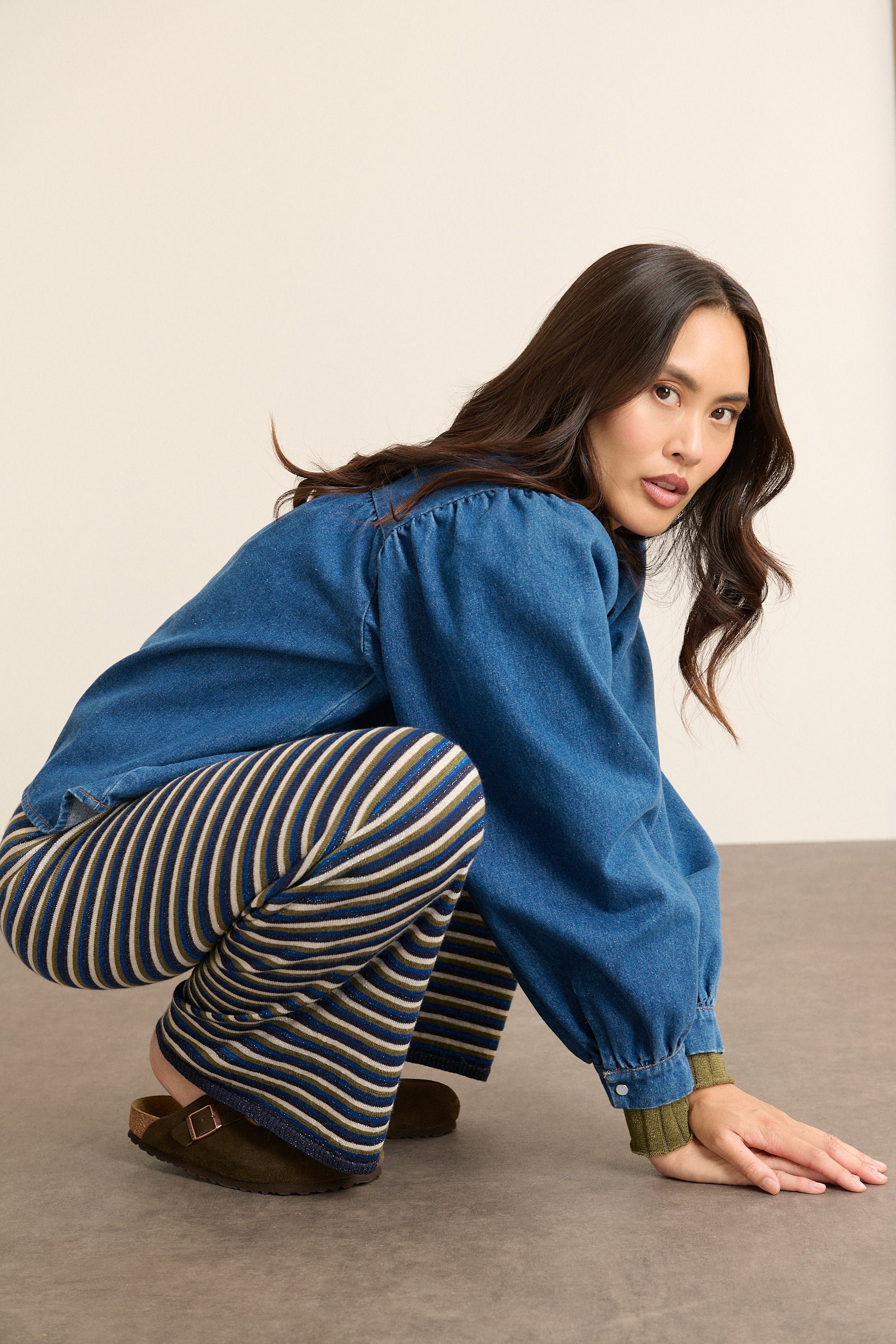 Straight knit trousers with stripes GARANCE PARIS Blue