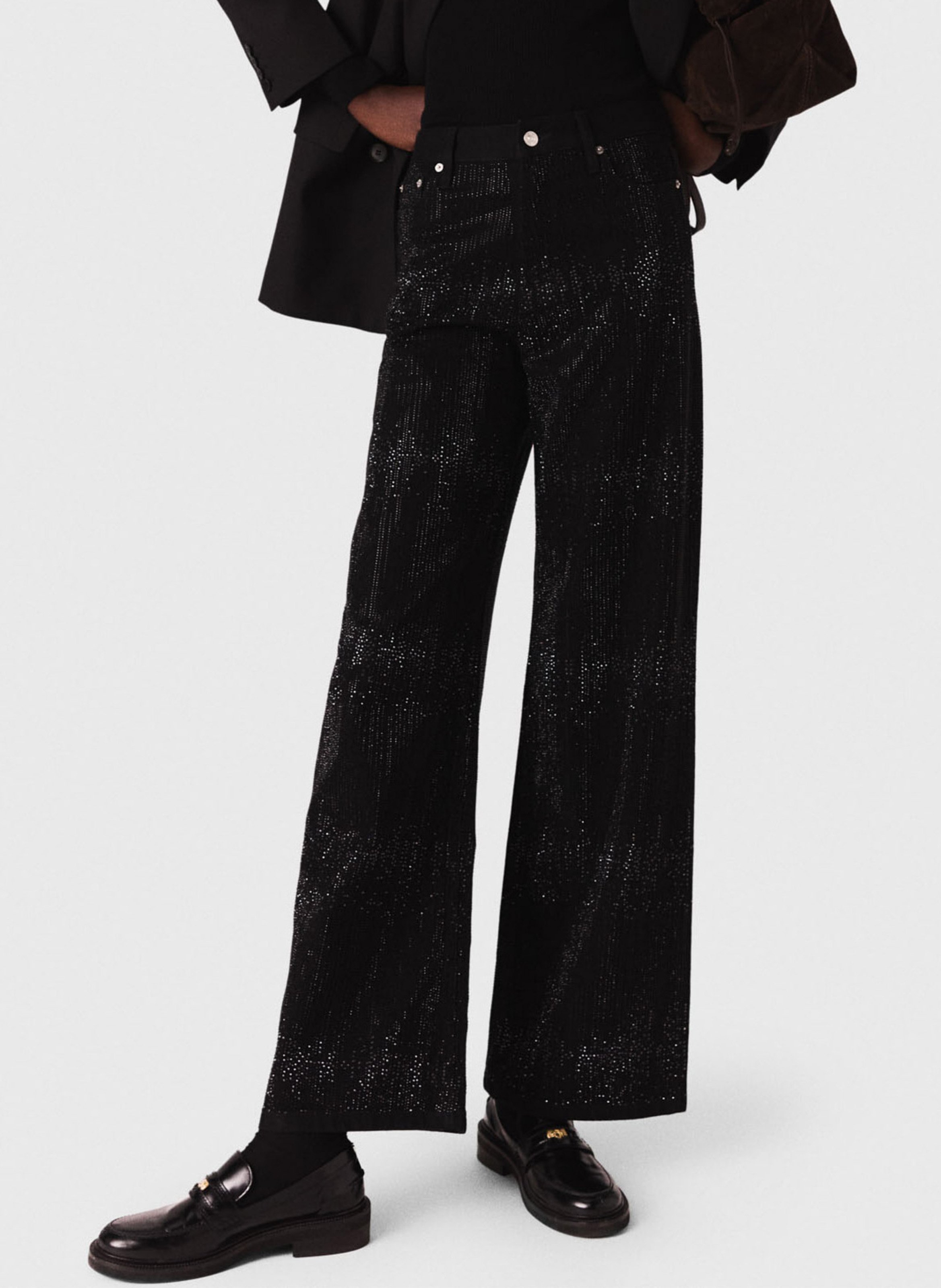 Hoge taille jeans met pailletten MAJE Zwart