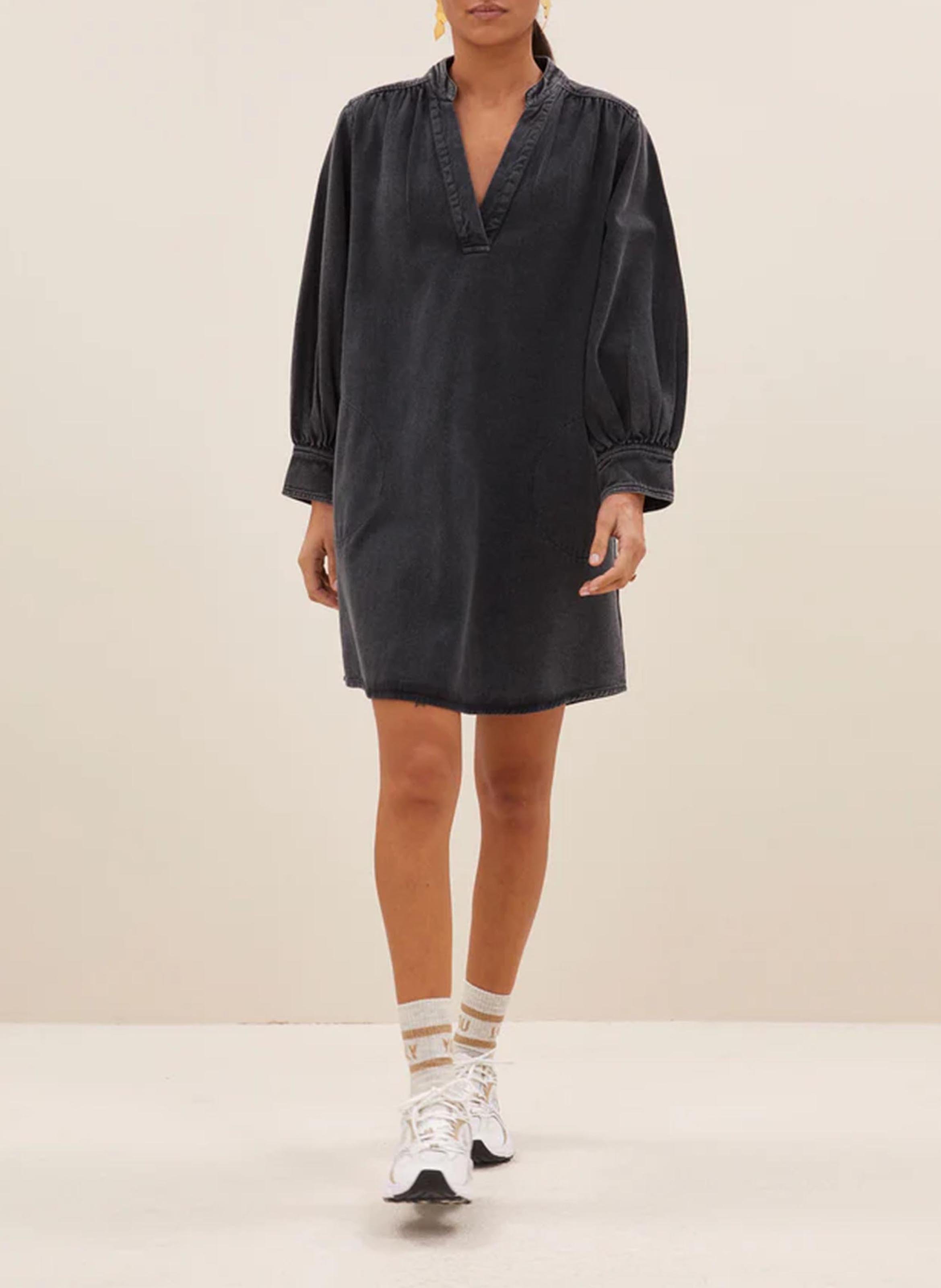 Robe droite col tunisien en denim BY BAR Noir