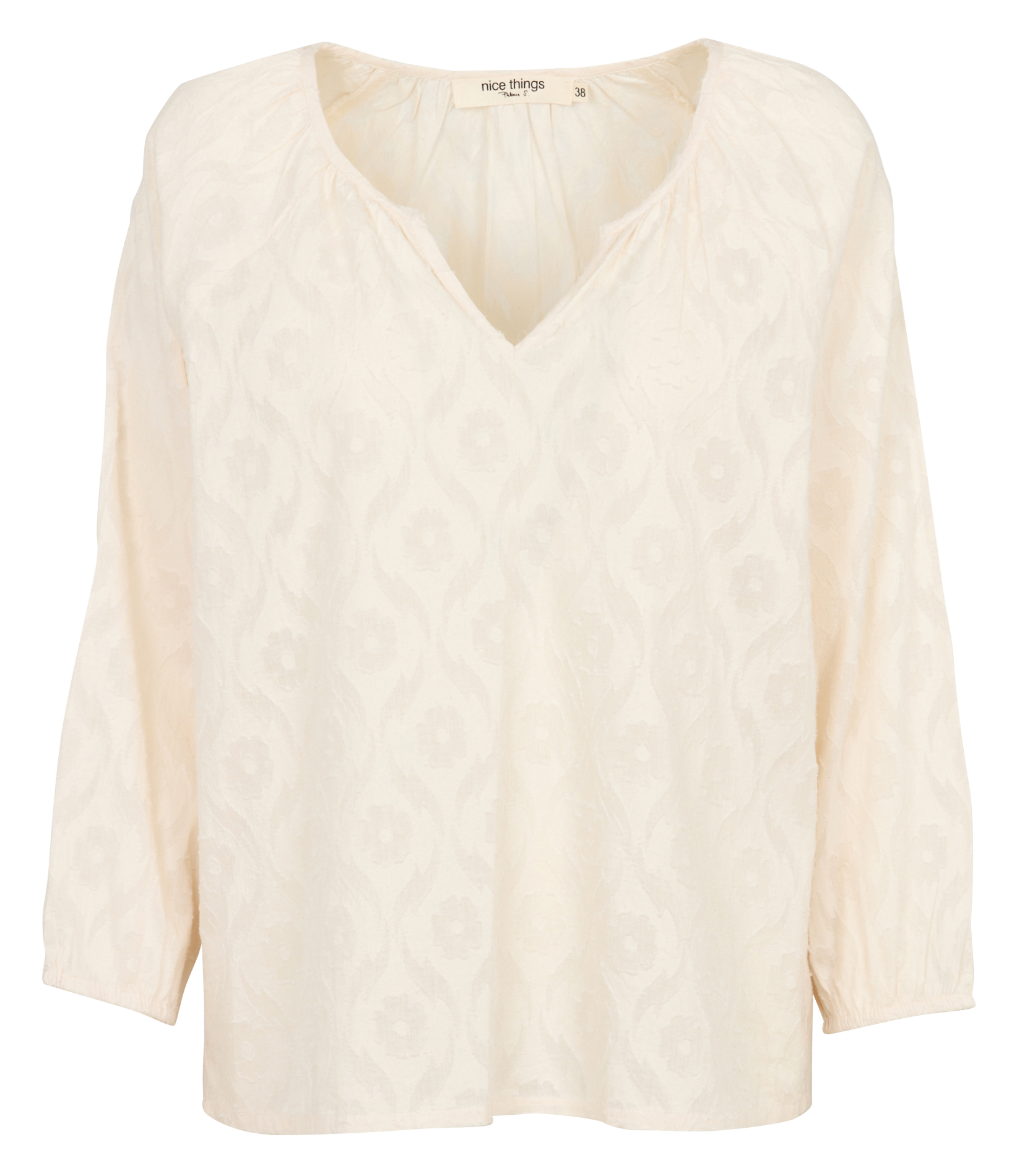 Jacquard blouse with Tunisian collar NICE THINGS Beige