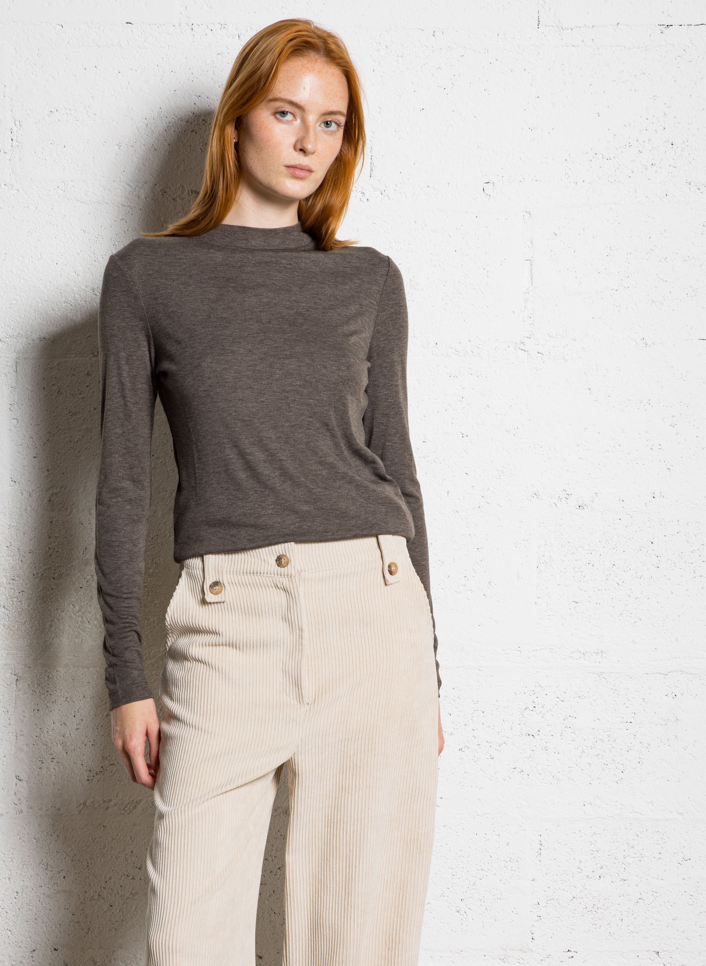 Tee-shirt manches longues fluide à col montant MAISON 123 Gris