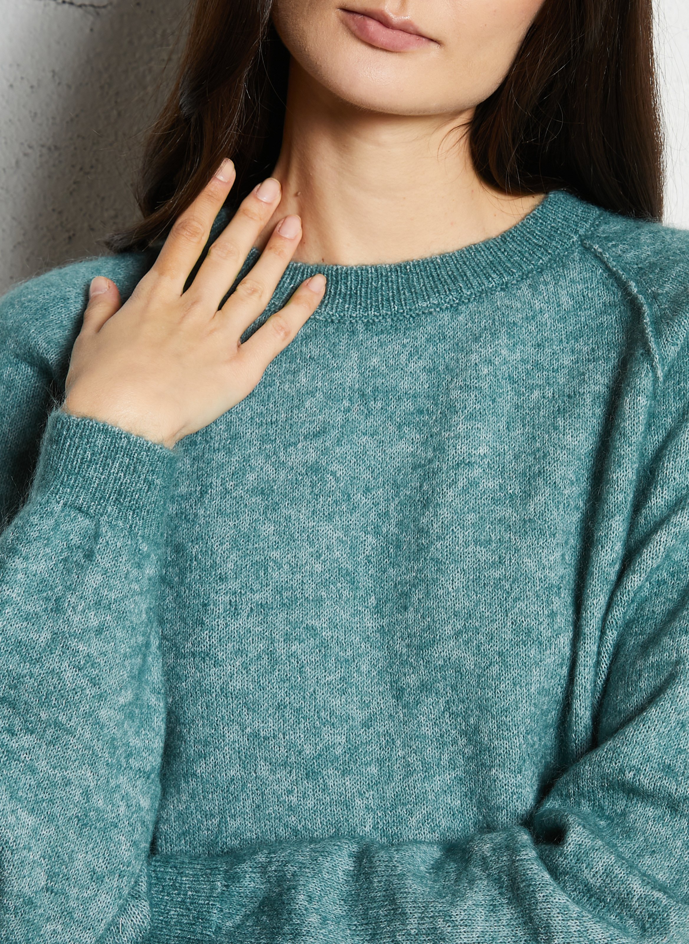 Pull droit col rond en laine mélangée SUD EXPRESS Gris