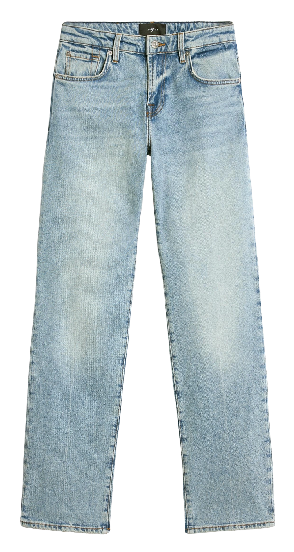 Rechte jeans met medium taille in gewassen denim. 7 FOR ALL MANKIND Blauw
