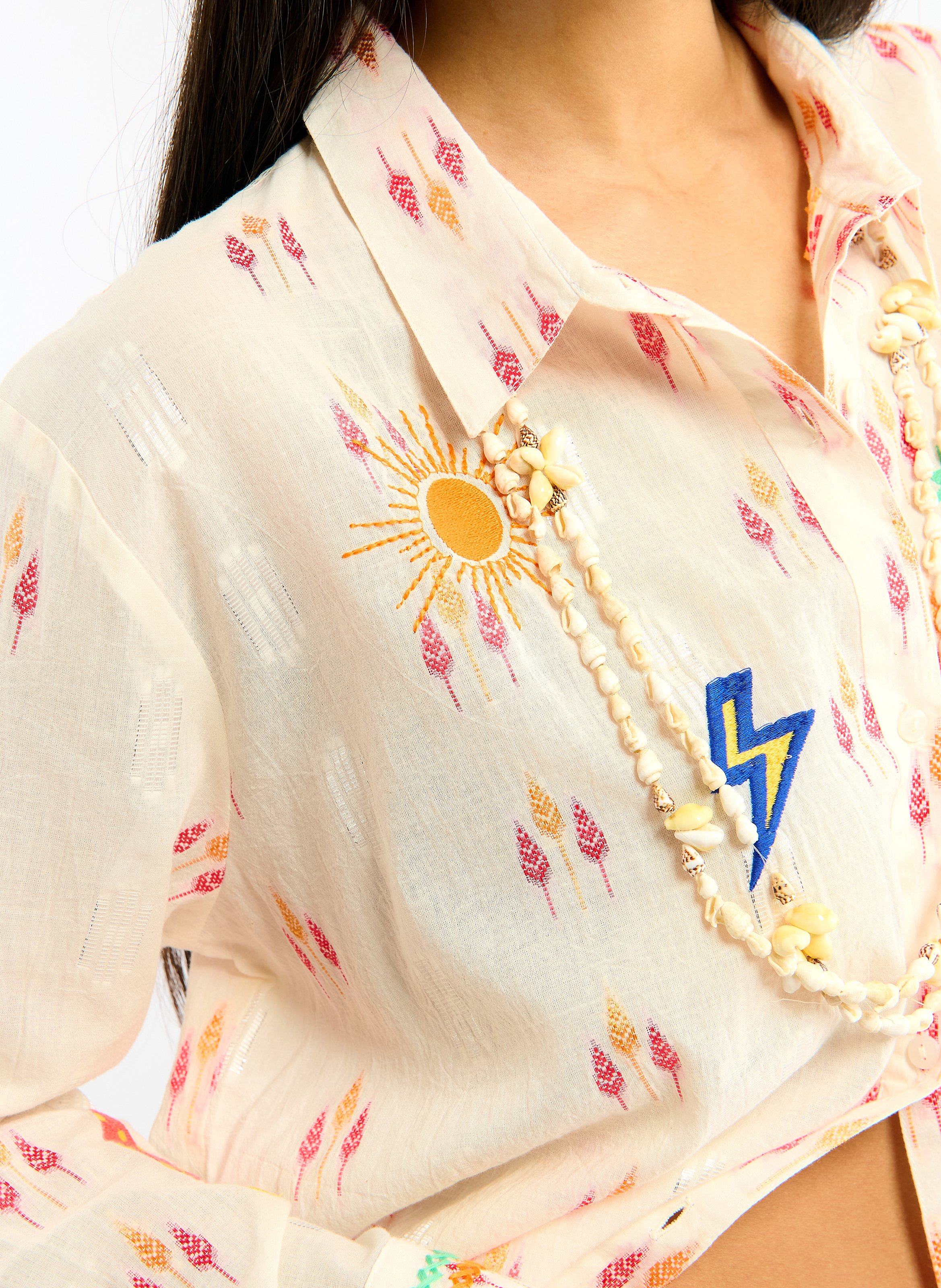 Straight classic collar shirt in printed blended cotton WILD White