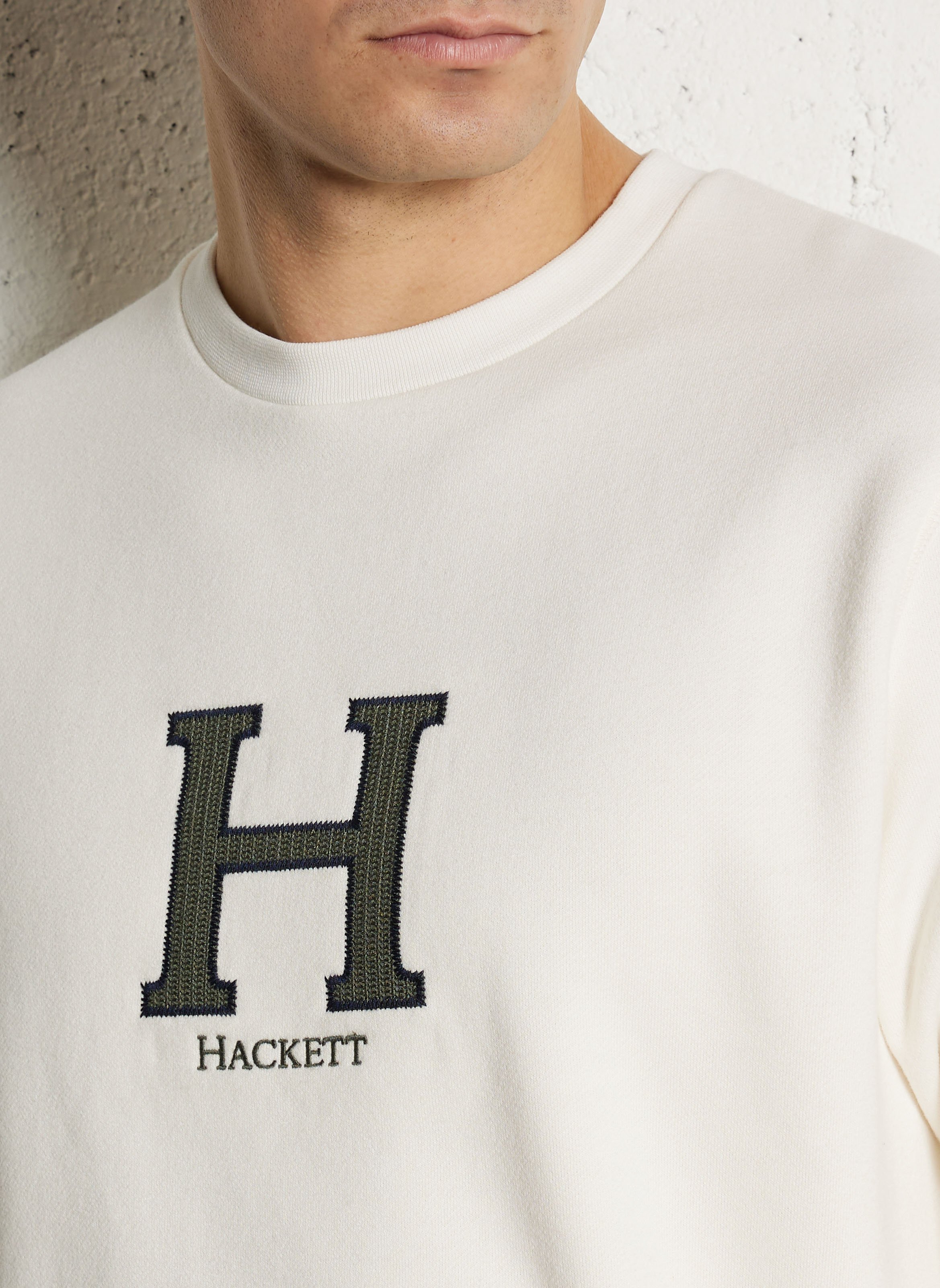 Sweat droit uni à broderie avant HACKETT Blanc