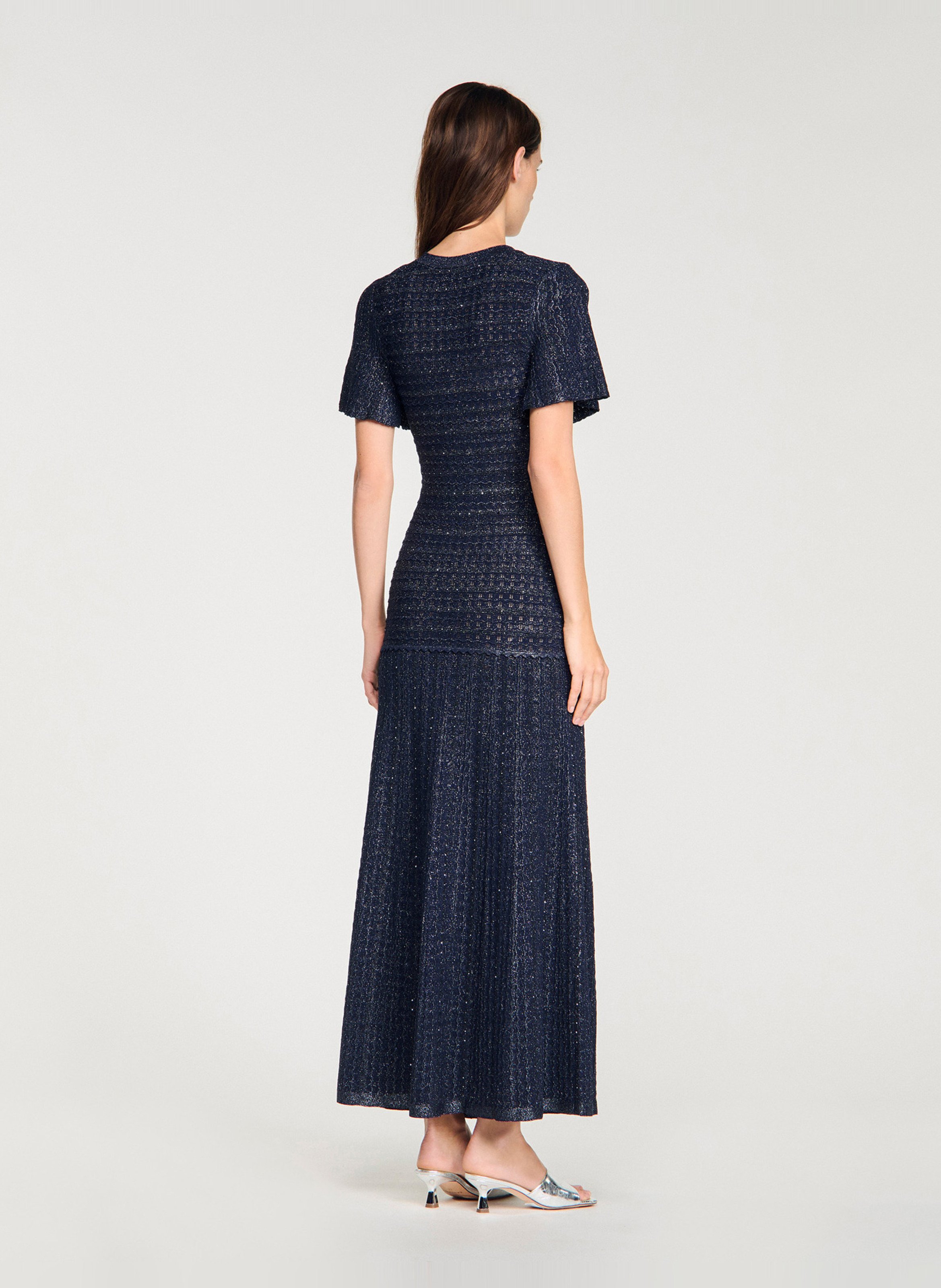 Robe longue ajustée en tweed pailleté SANDRO Bleu