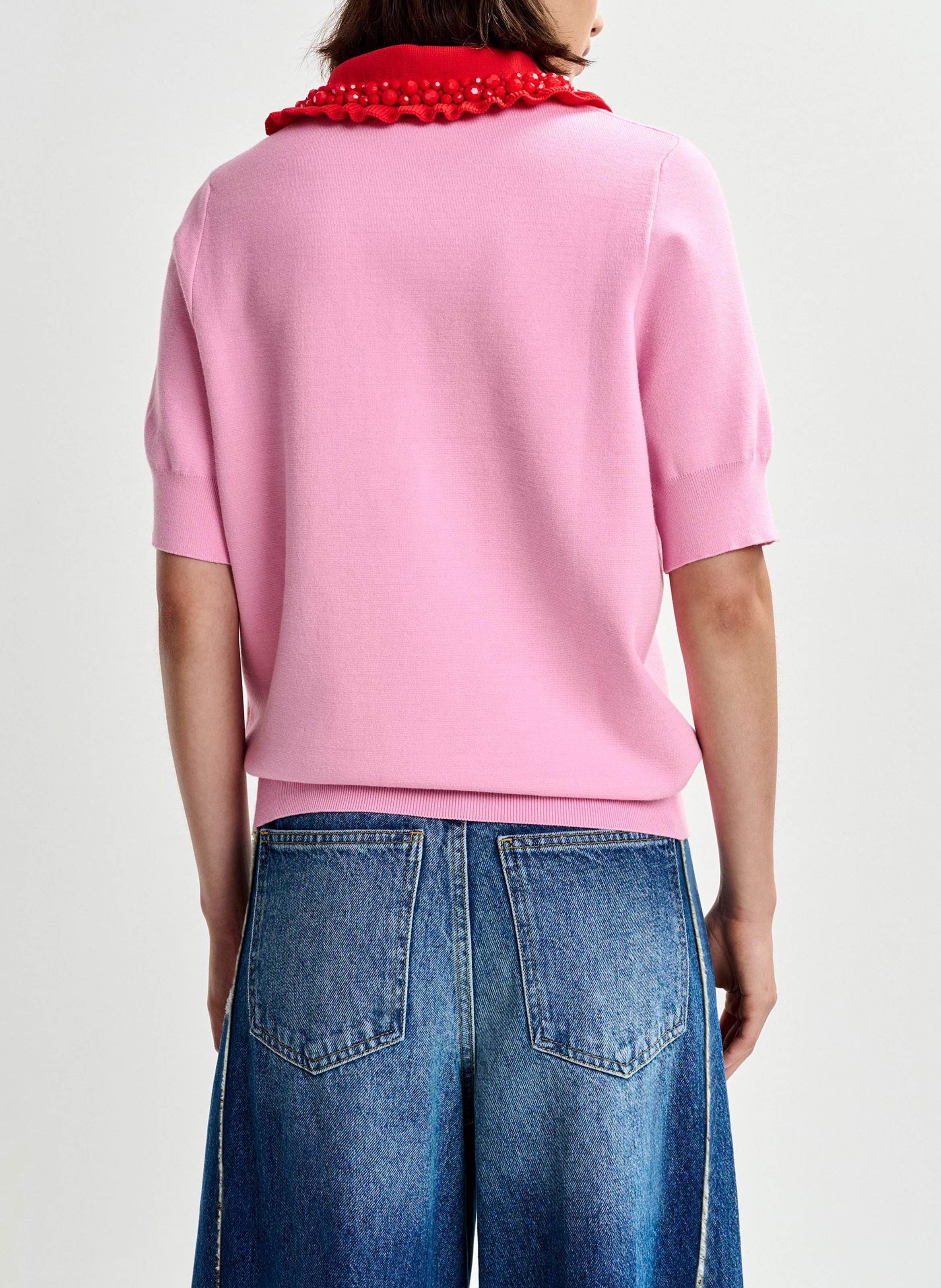 Short-sleeved plain polo with ruffles ESSENTIEL ANTWERP Pink