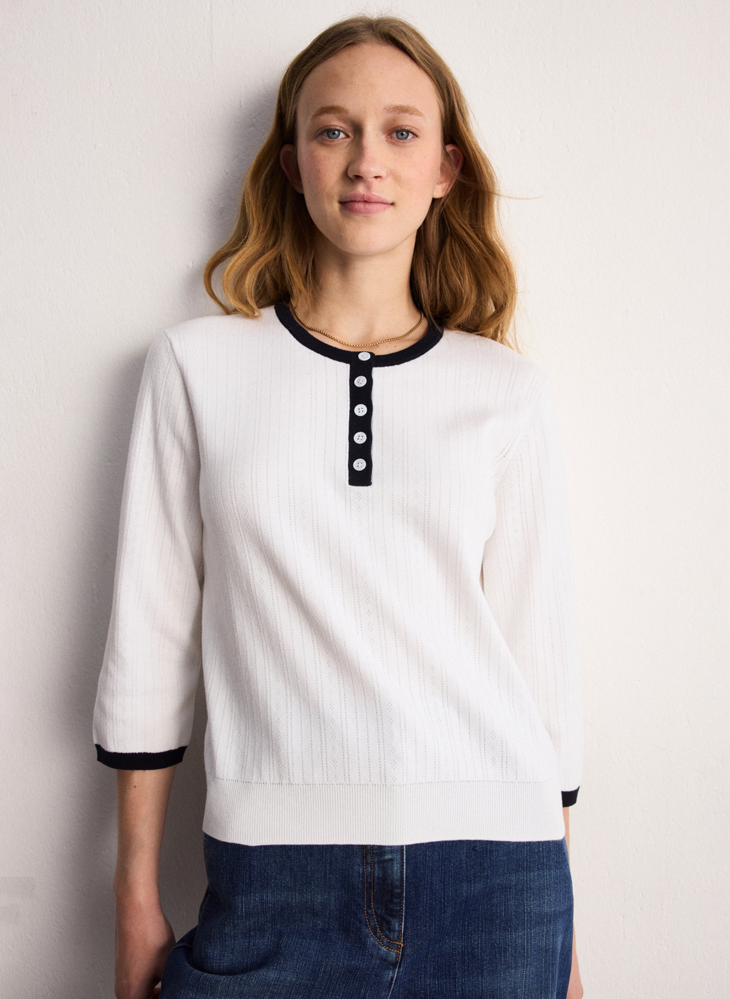 Tee-shirt droit col rond en coton PABLO Blanc