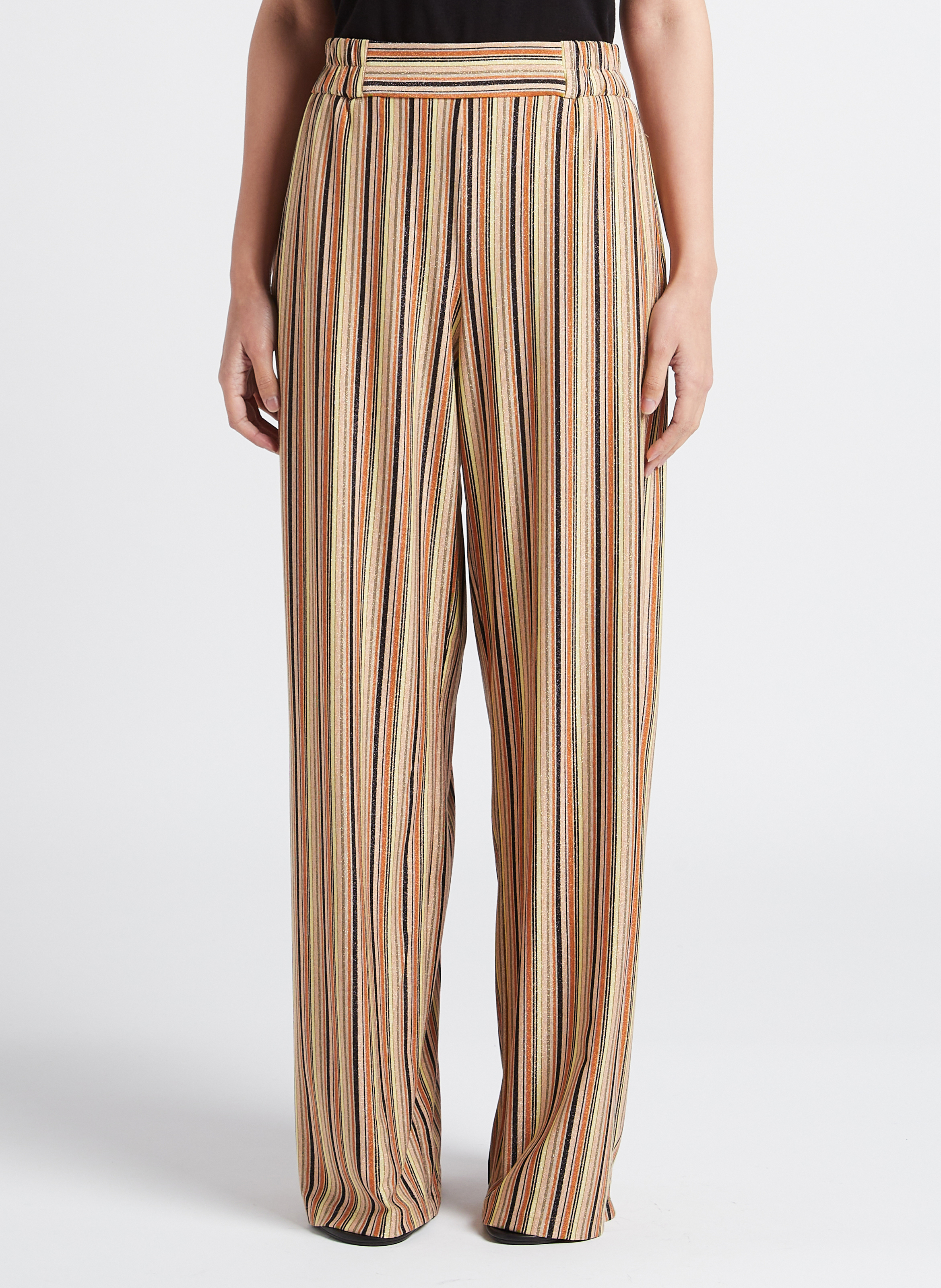 Pantalon large taille haute rayé à fils métallisés MOMONI Multicolore