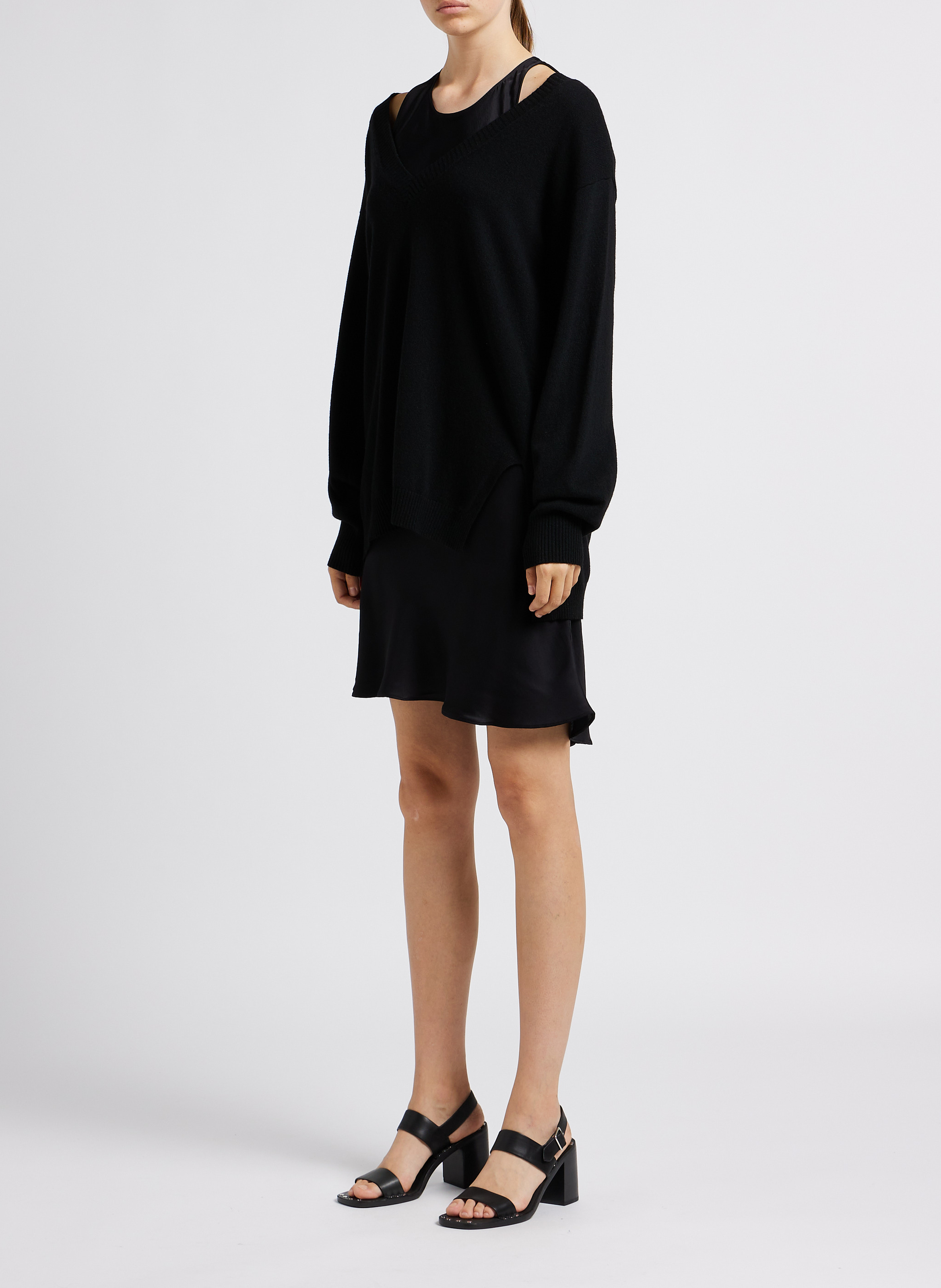 V-neck sweater dress with slip TWINSET Black