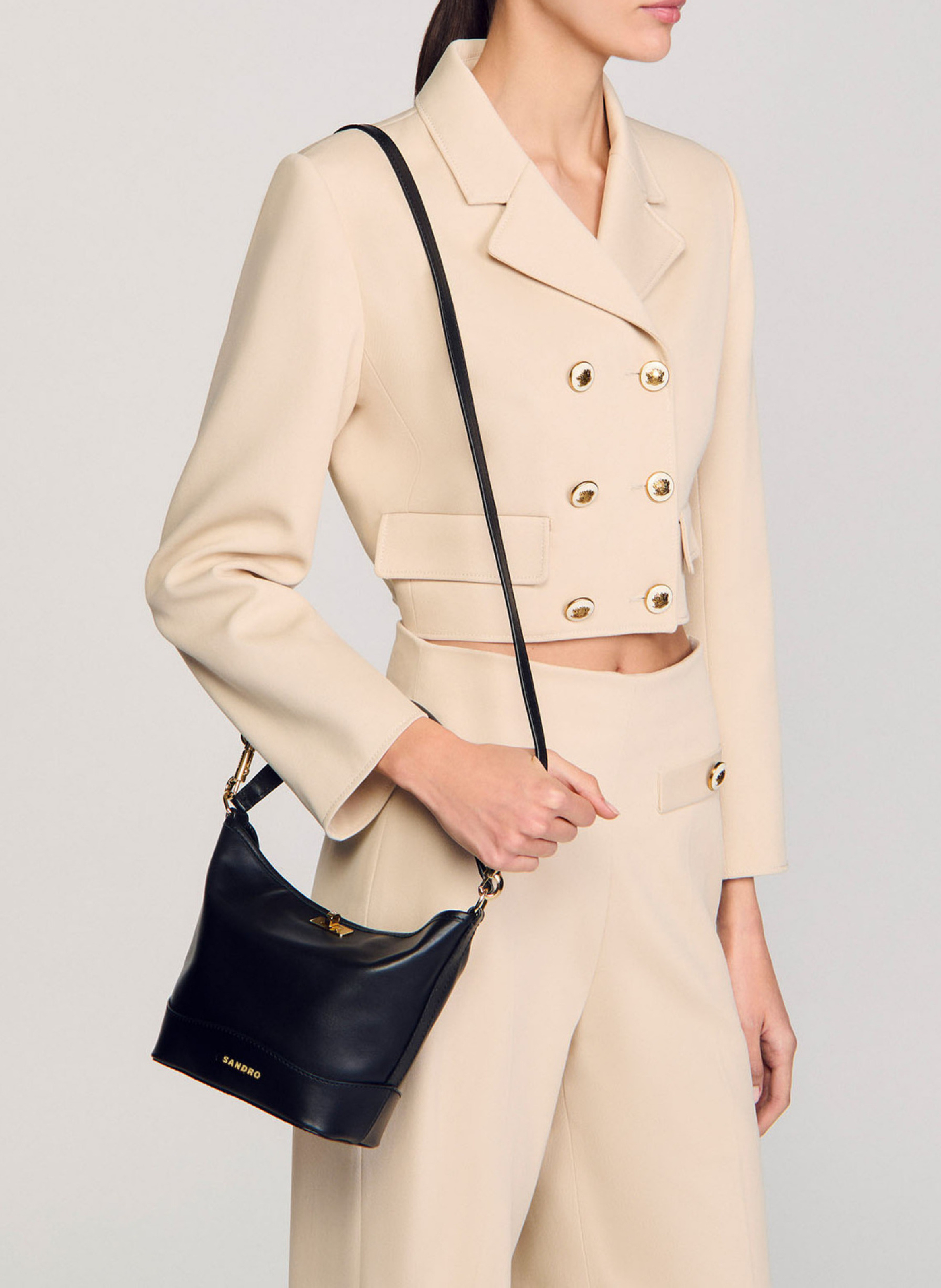 Petit sac seau bandoulière en cuir SANDRO Noir