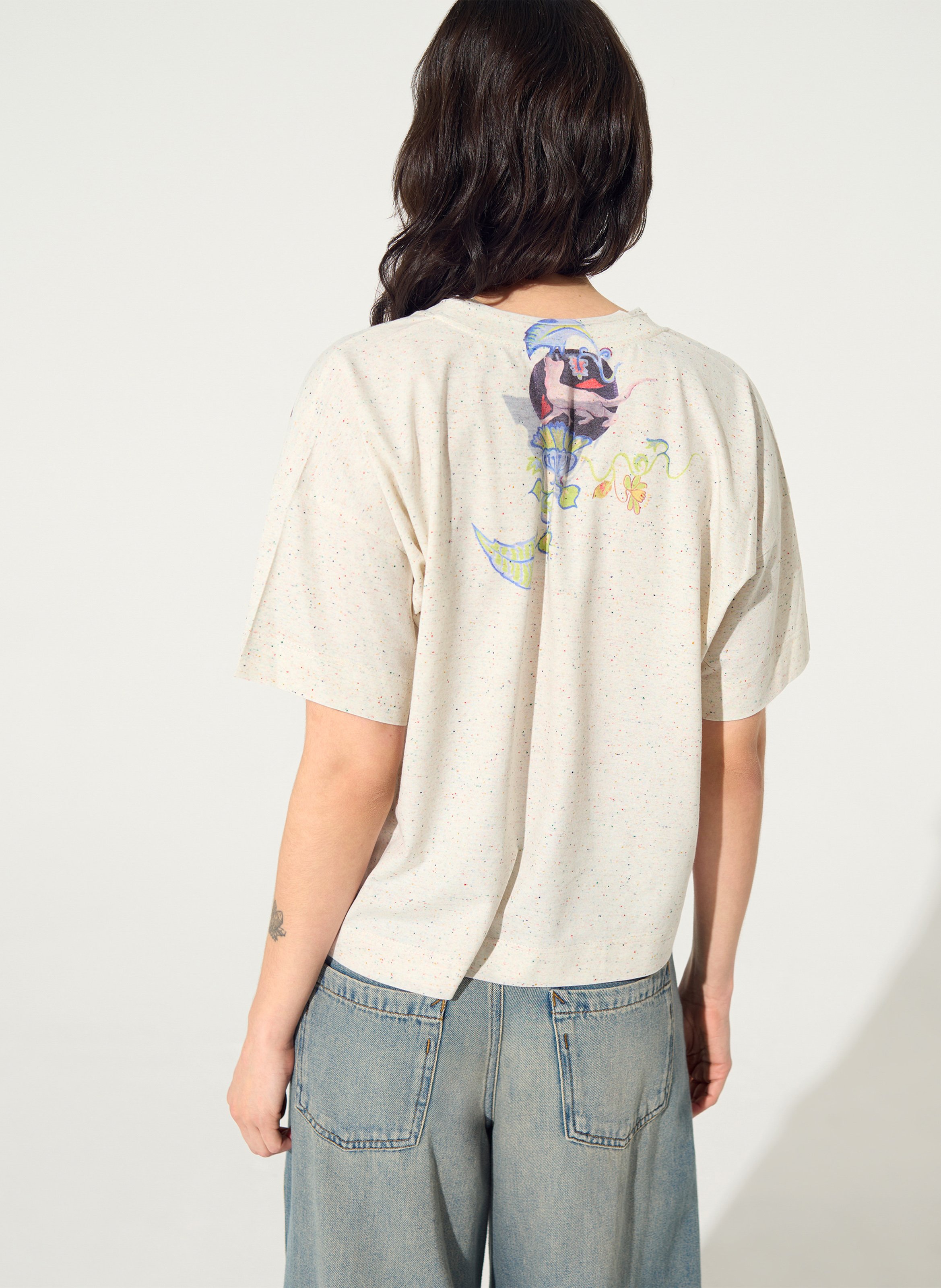 Straight printed V-neck T-shirt COTELAC White