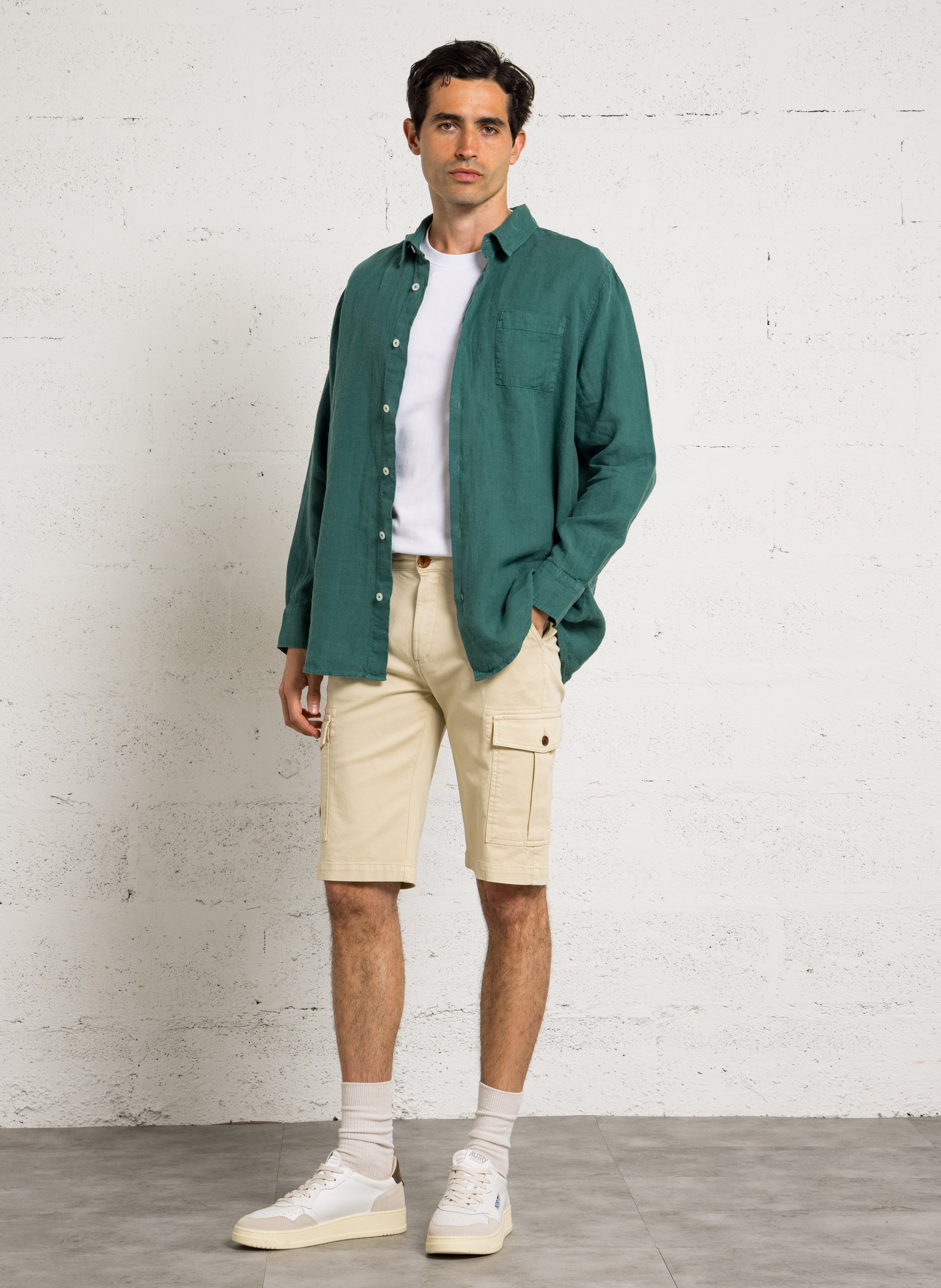 Straight linen shirt with classic collar ARMOR LUX Green