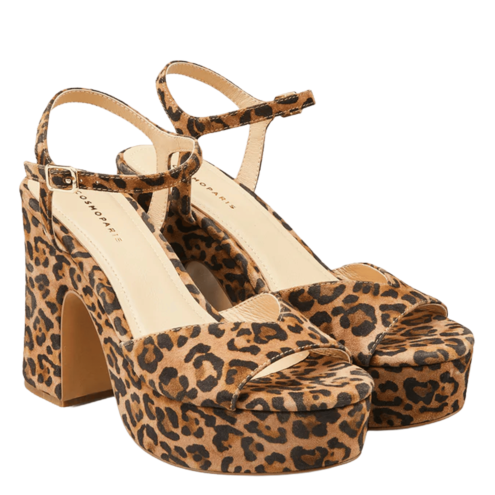 Leopard Print Velvet Leather Heeled Sandals COSMOPARIS Beige