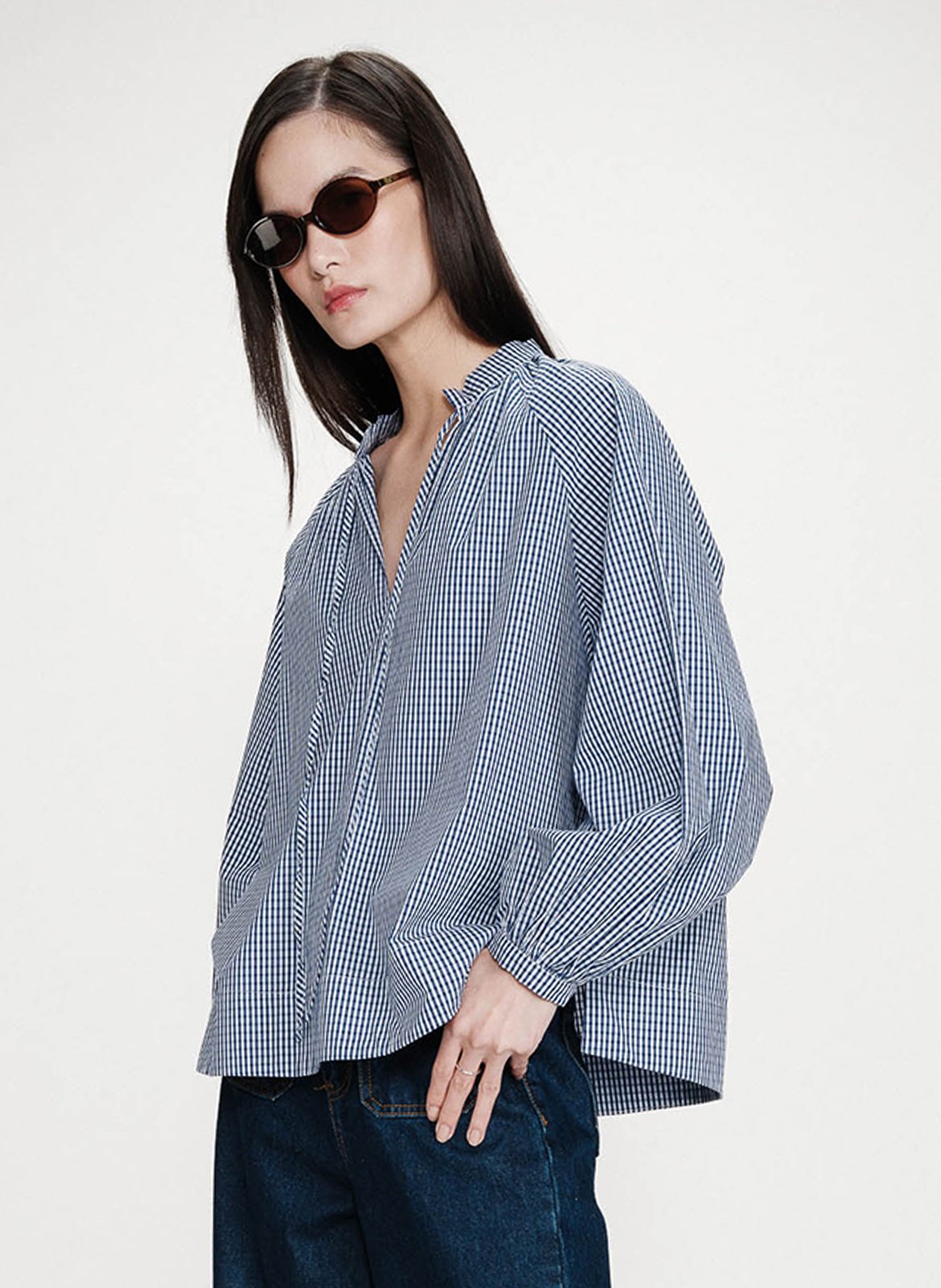 Blouse droite col rond en coton imprimé GRACE ET MILA Bleu
