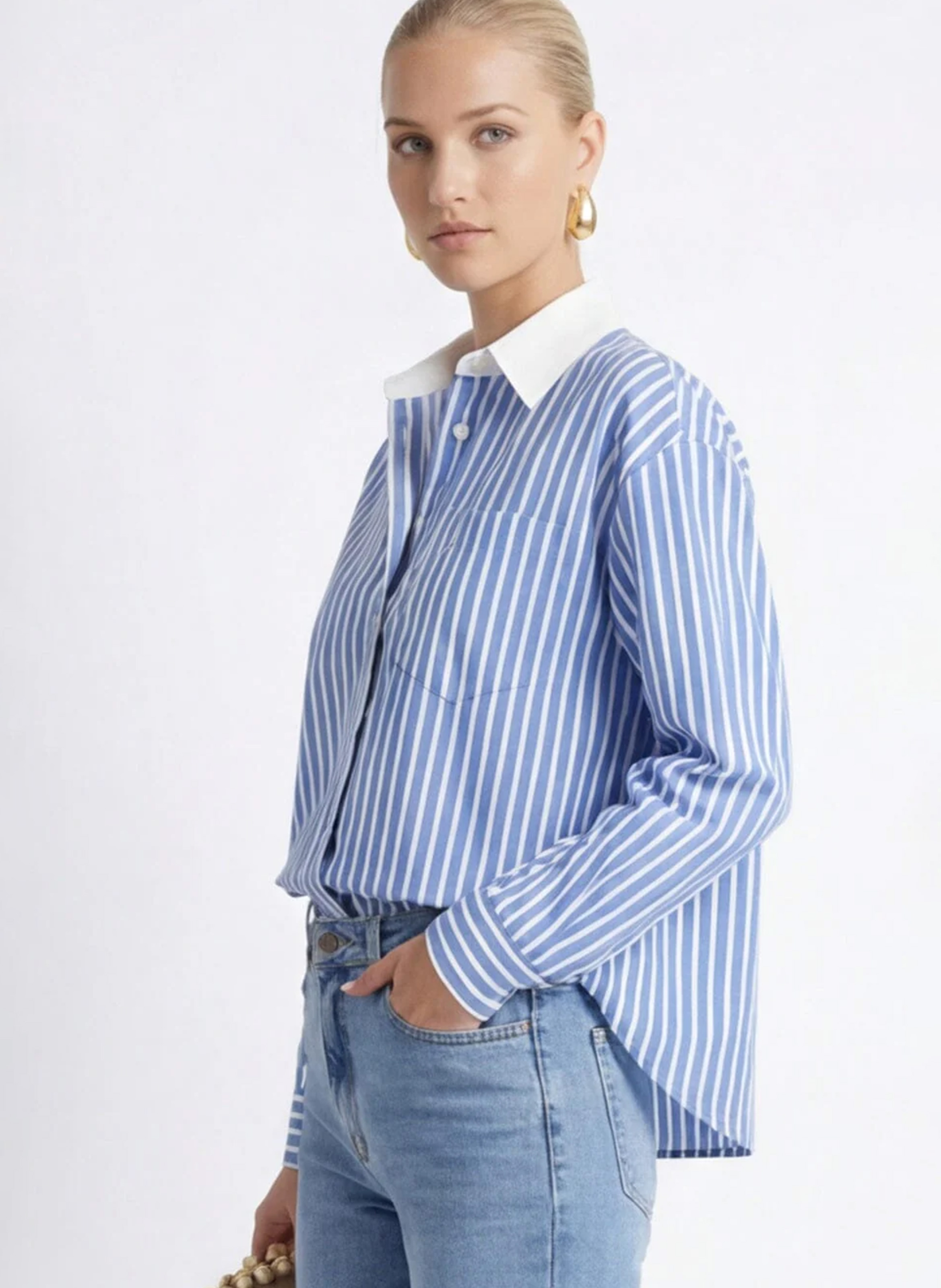 Chemise droite col classique en coton rayé KOOKAI Bleu