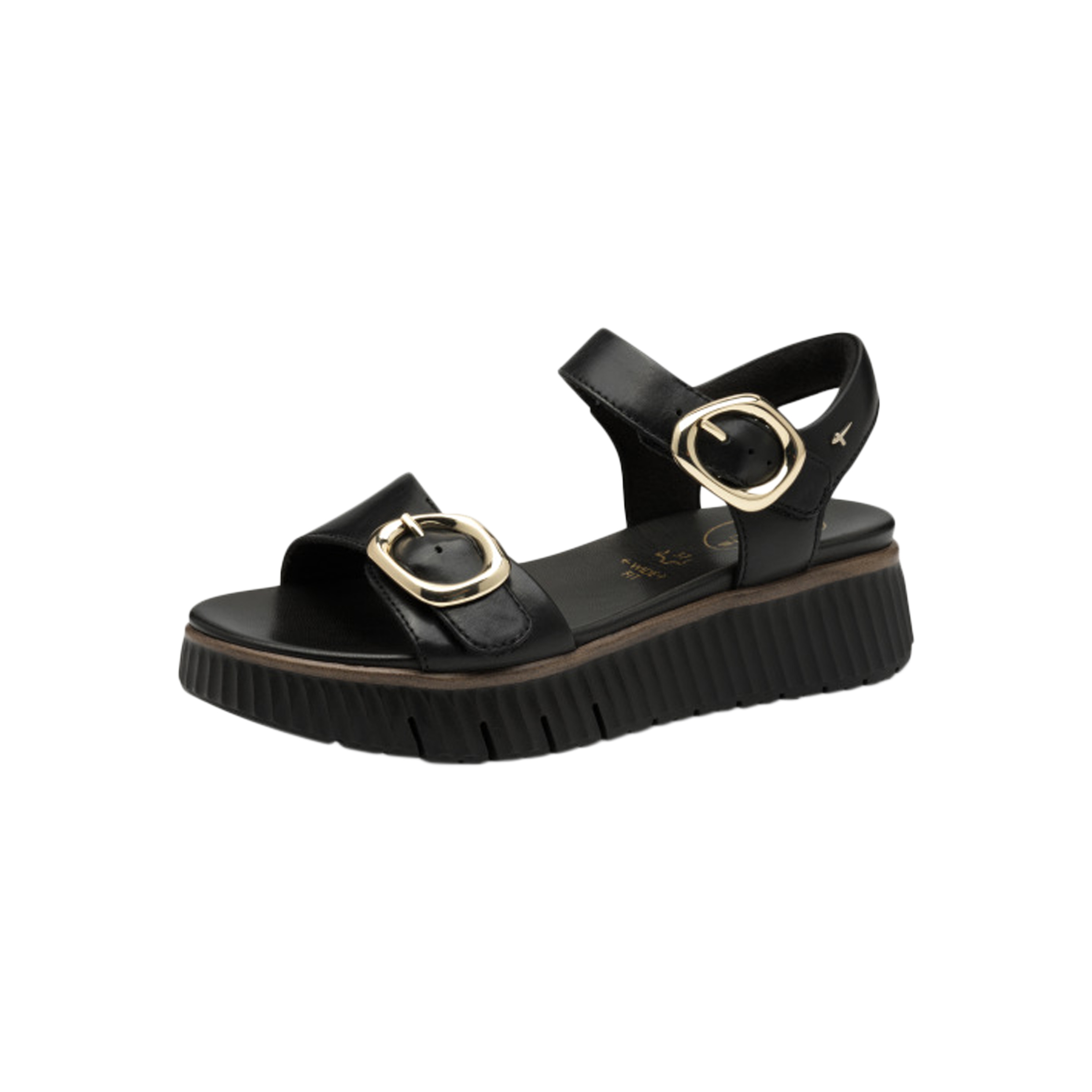 Leather comfort wedge sandals | Black TAMARIS Women