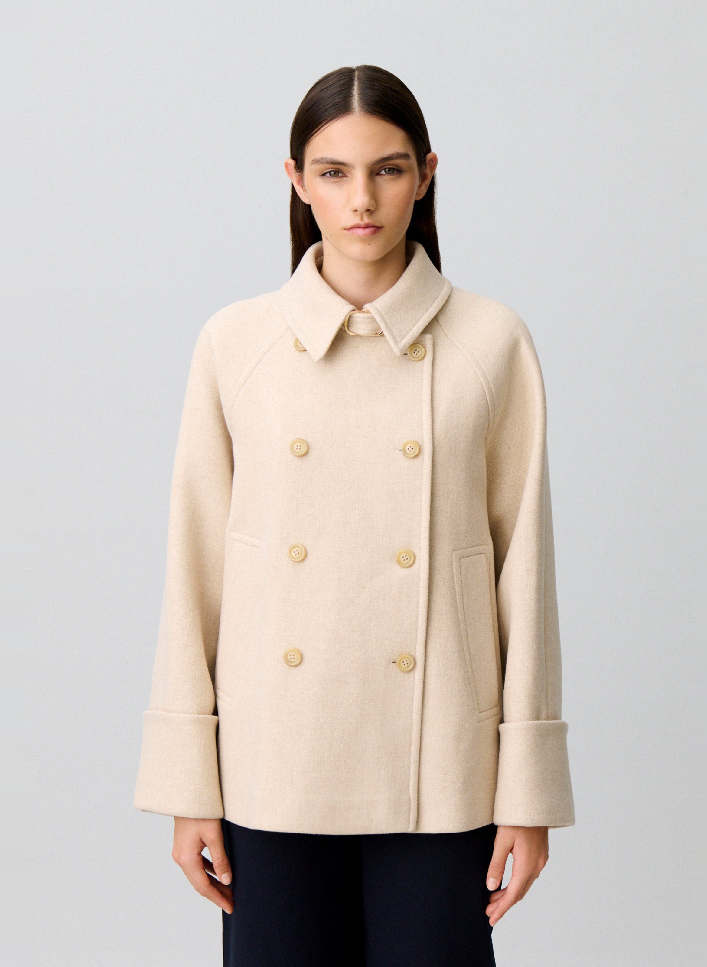 Manteau droit col classique en laine mélangée CLAUDIE PIERLOT Beige