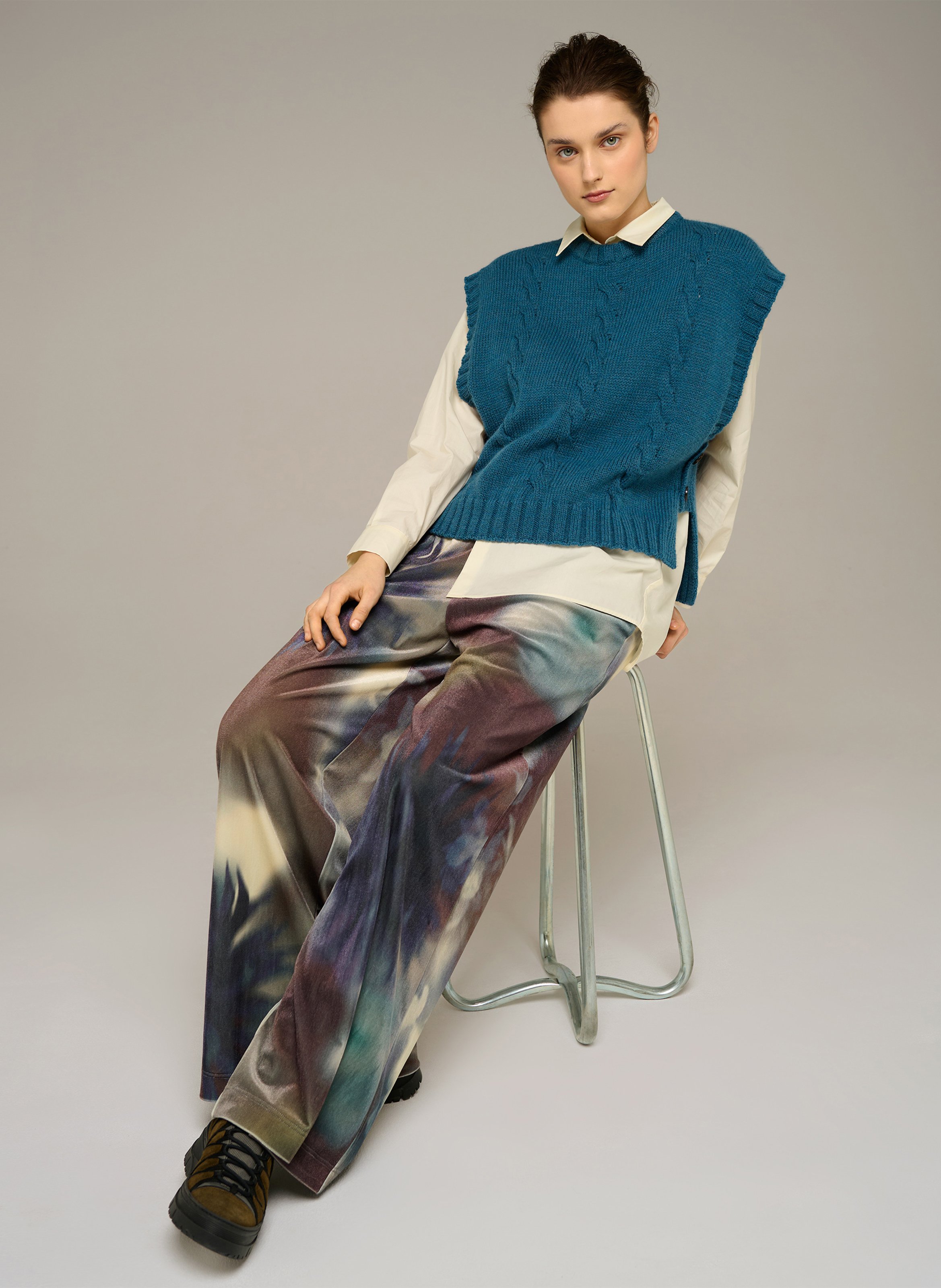 Wijde broek van velours met print COTELAC ACOTE Zwart