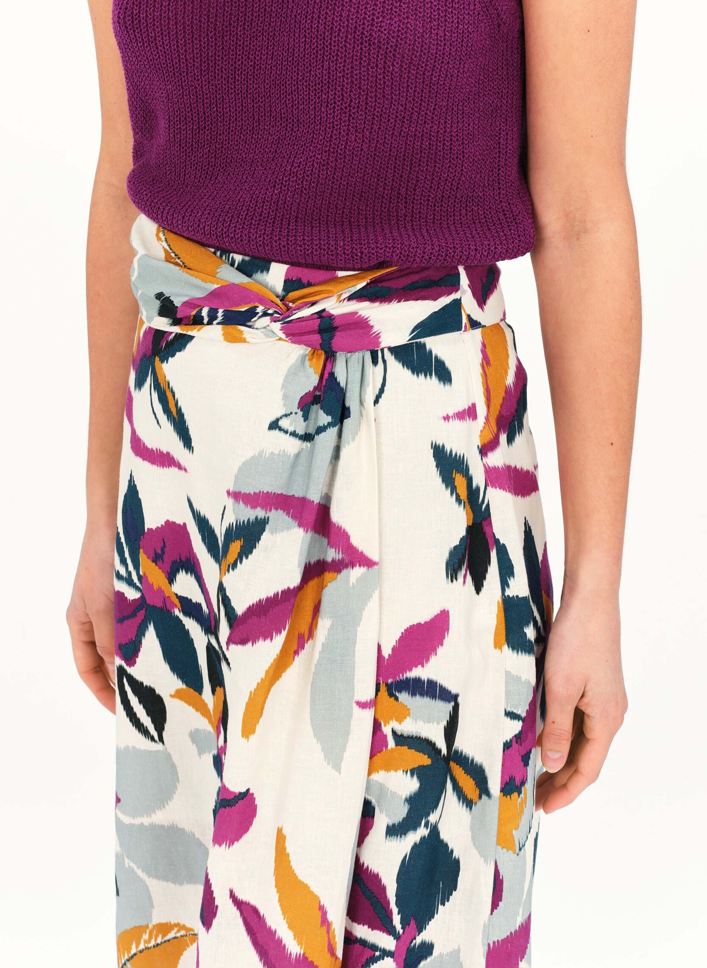 Printed linen-blend midi skirt CAROLL Plums