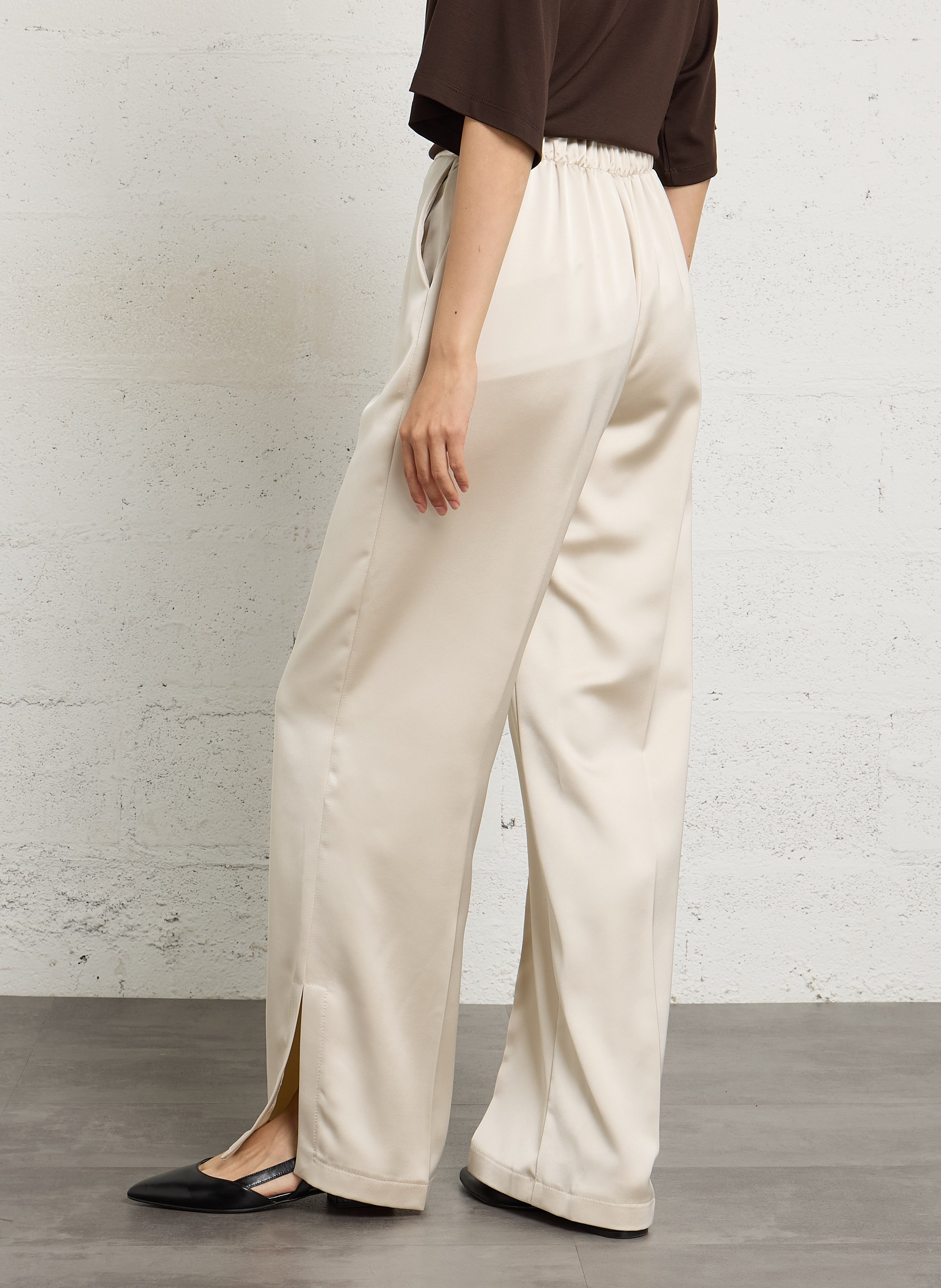 Pantalon droit satin fendu IMPERIAL Beige