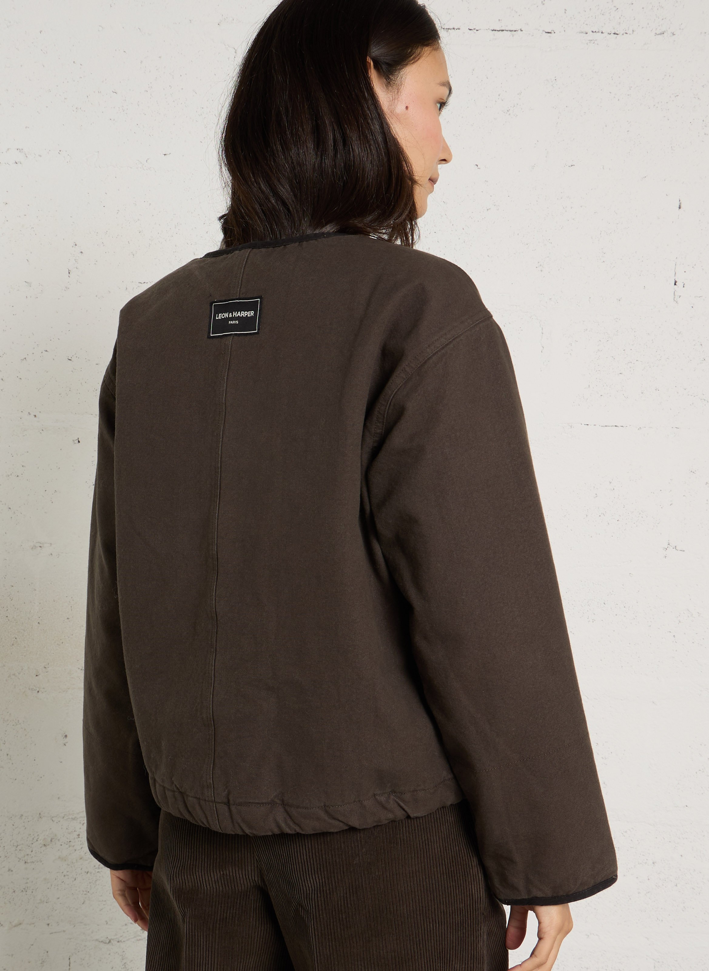 Weite Rundhalsausschnitt Baumwolljacke LEON & HARPER Grau