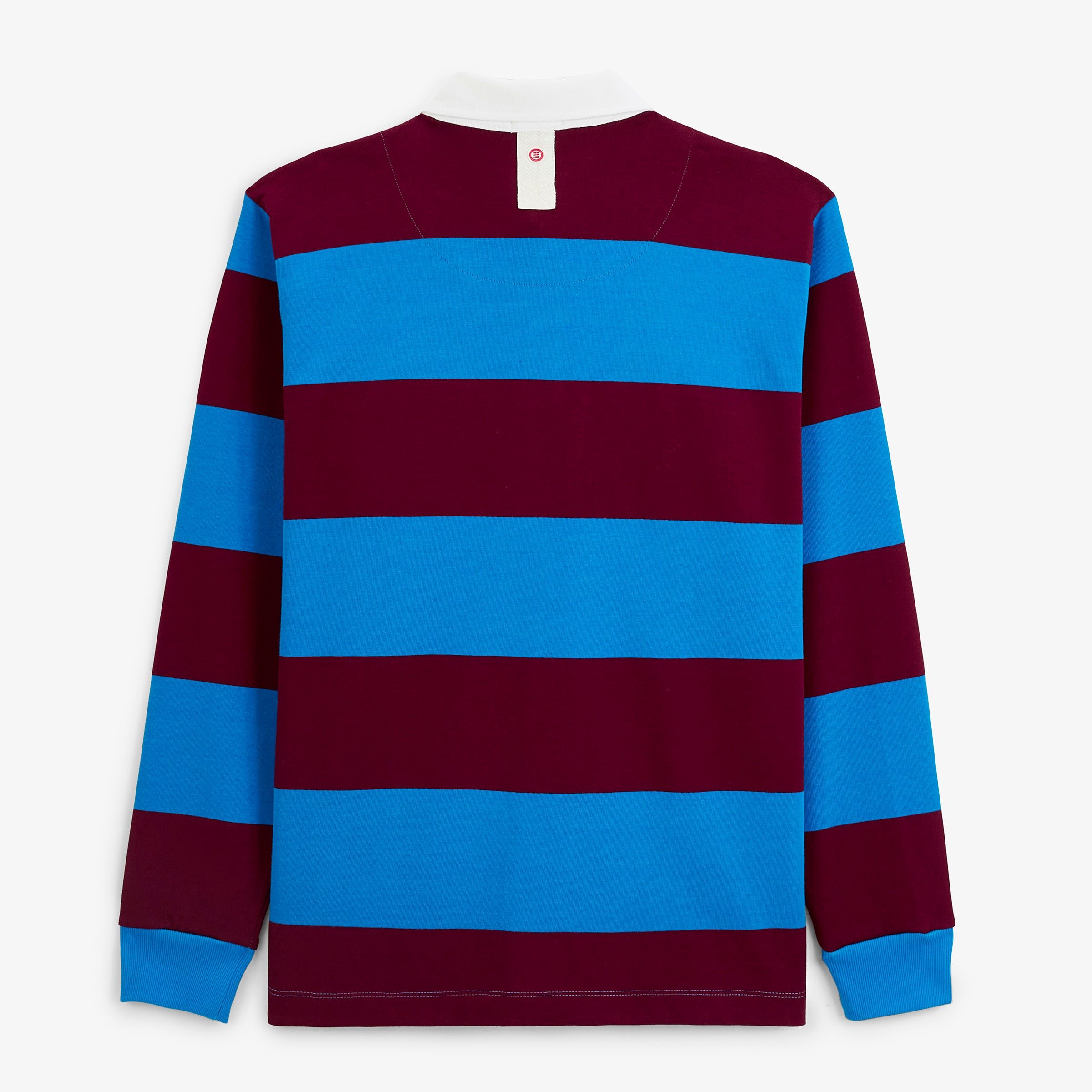 Striped long-sleeved rugby polo shirt with Funky Animals embroidery in wine red SERGE BLANCO Red