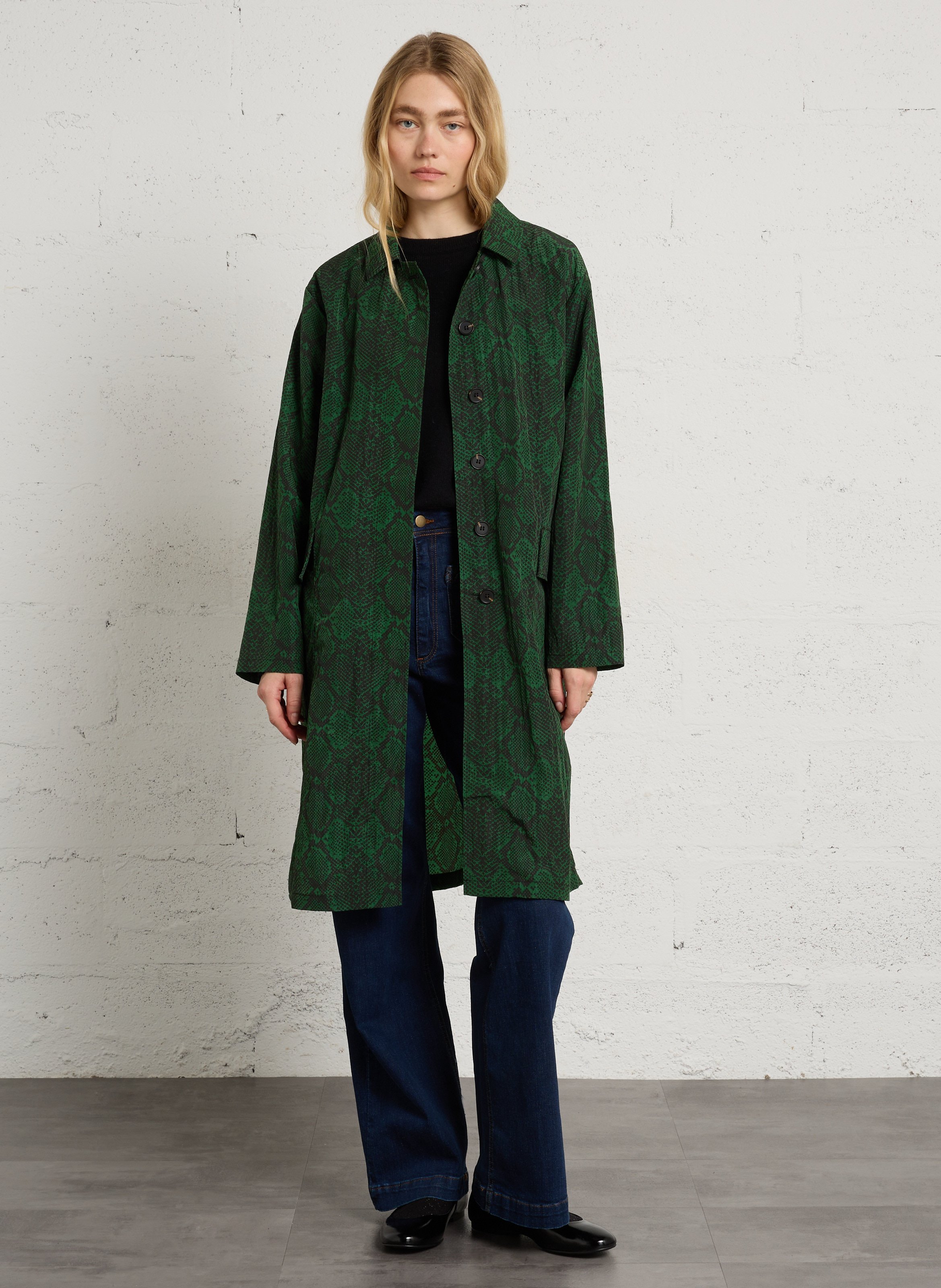 Oversize bedruckter Trenchcoat LEON & HARPER Grun