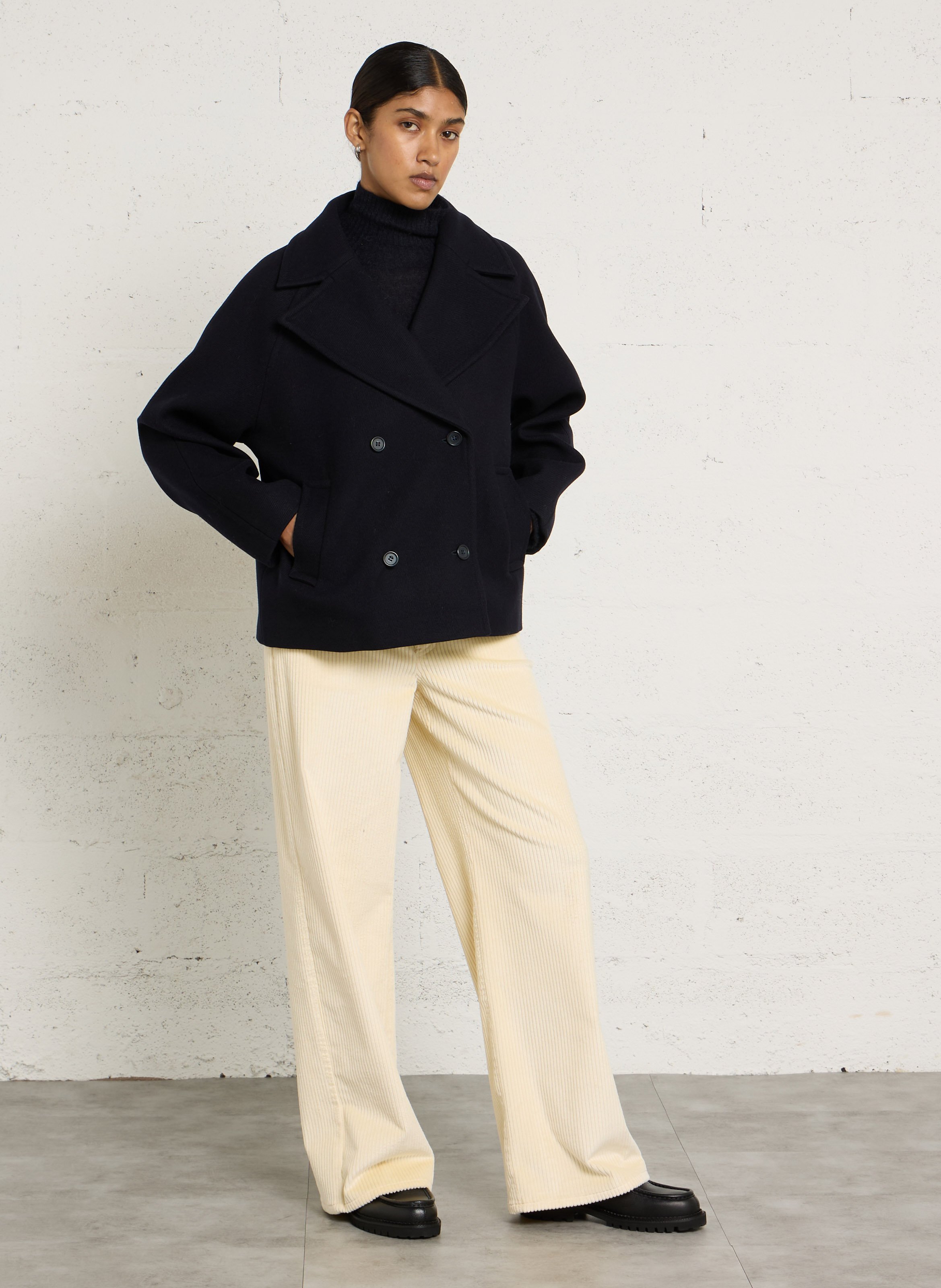 Manteau caban uni en laine DES PETITS HAUTS Bleu