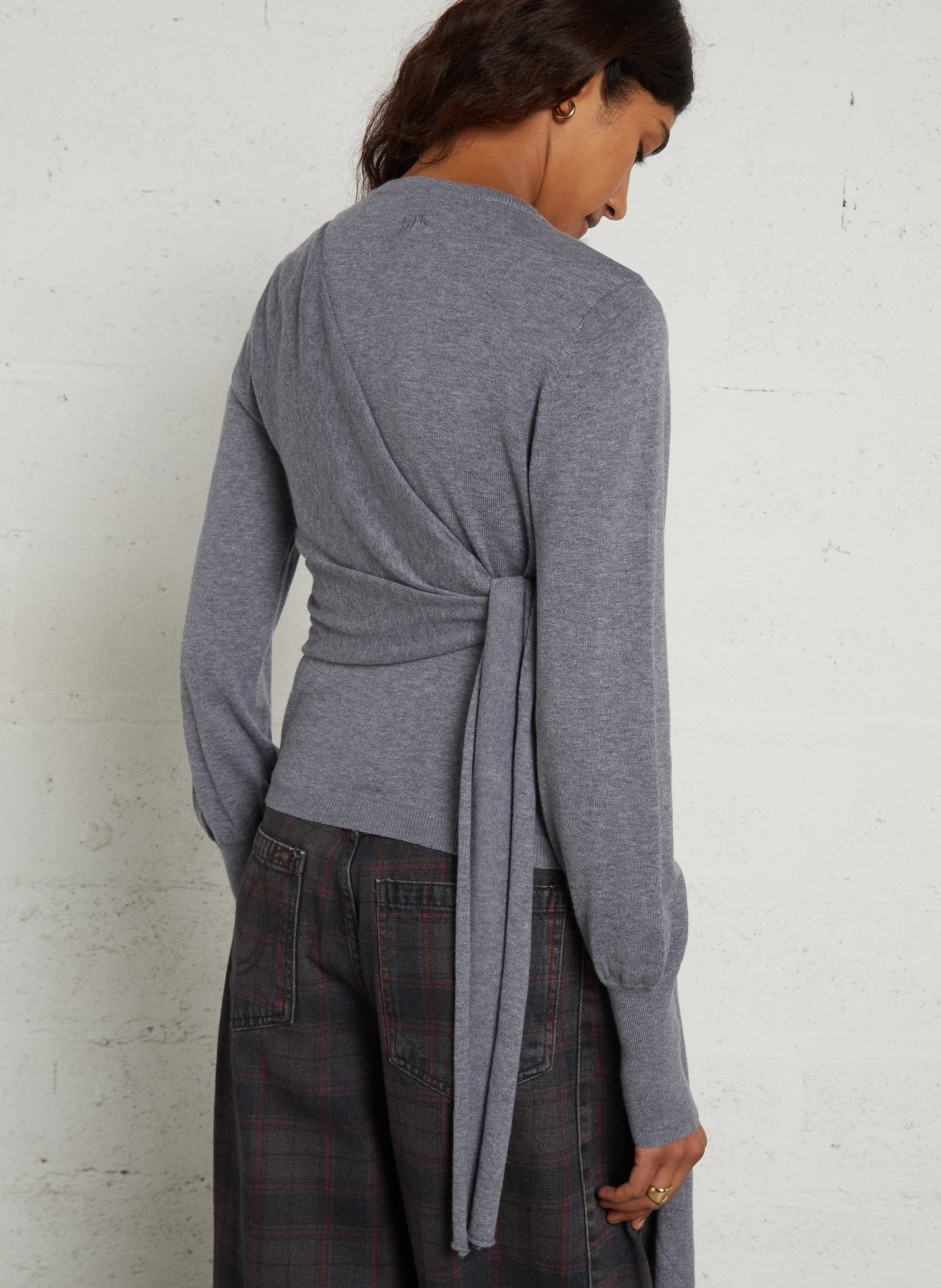 Cardigan droit col rond noué en laine DAMSON MADDER Gris