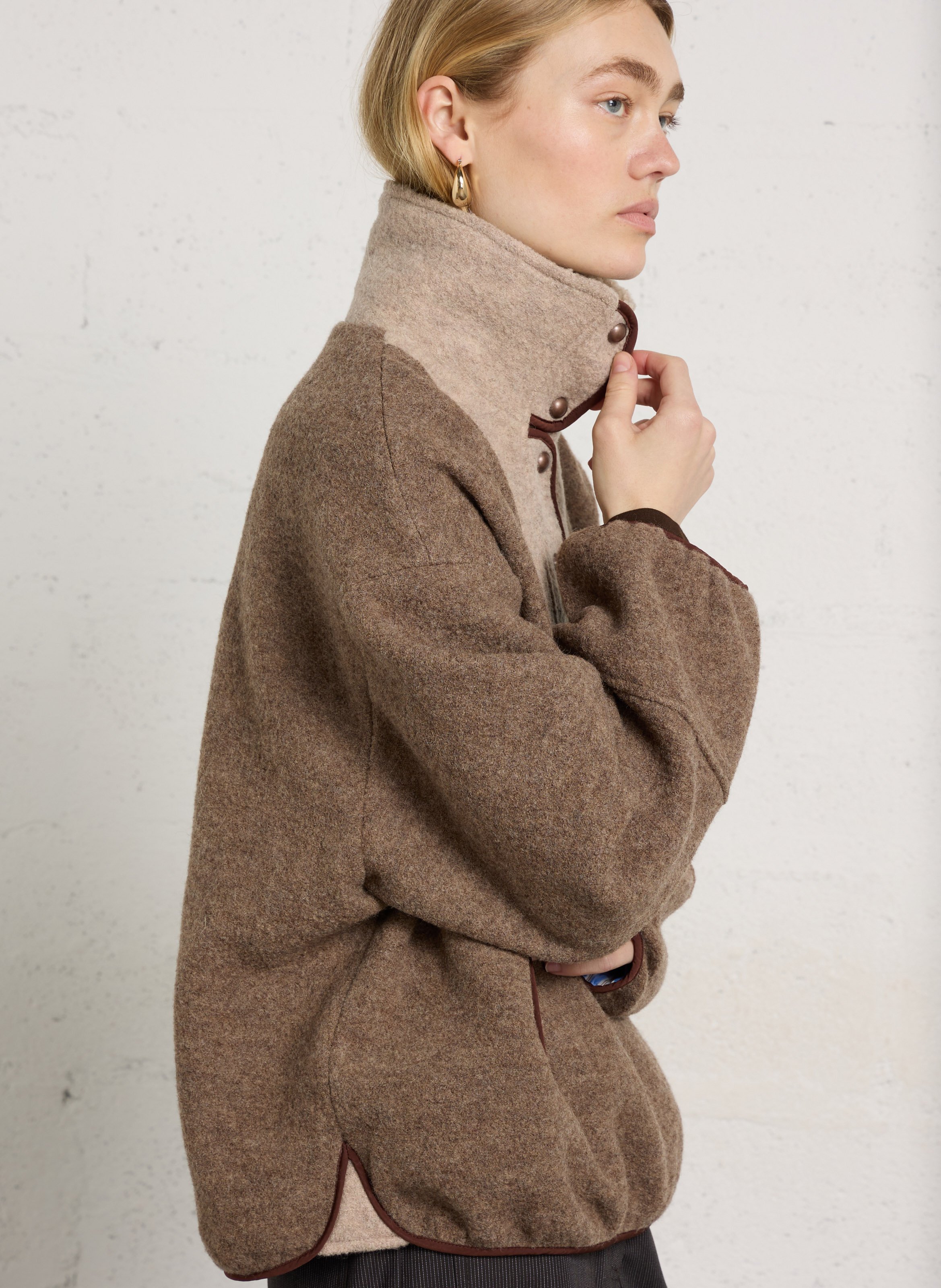 Solid wool coat with high neck SESSUN Beige