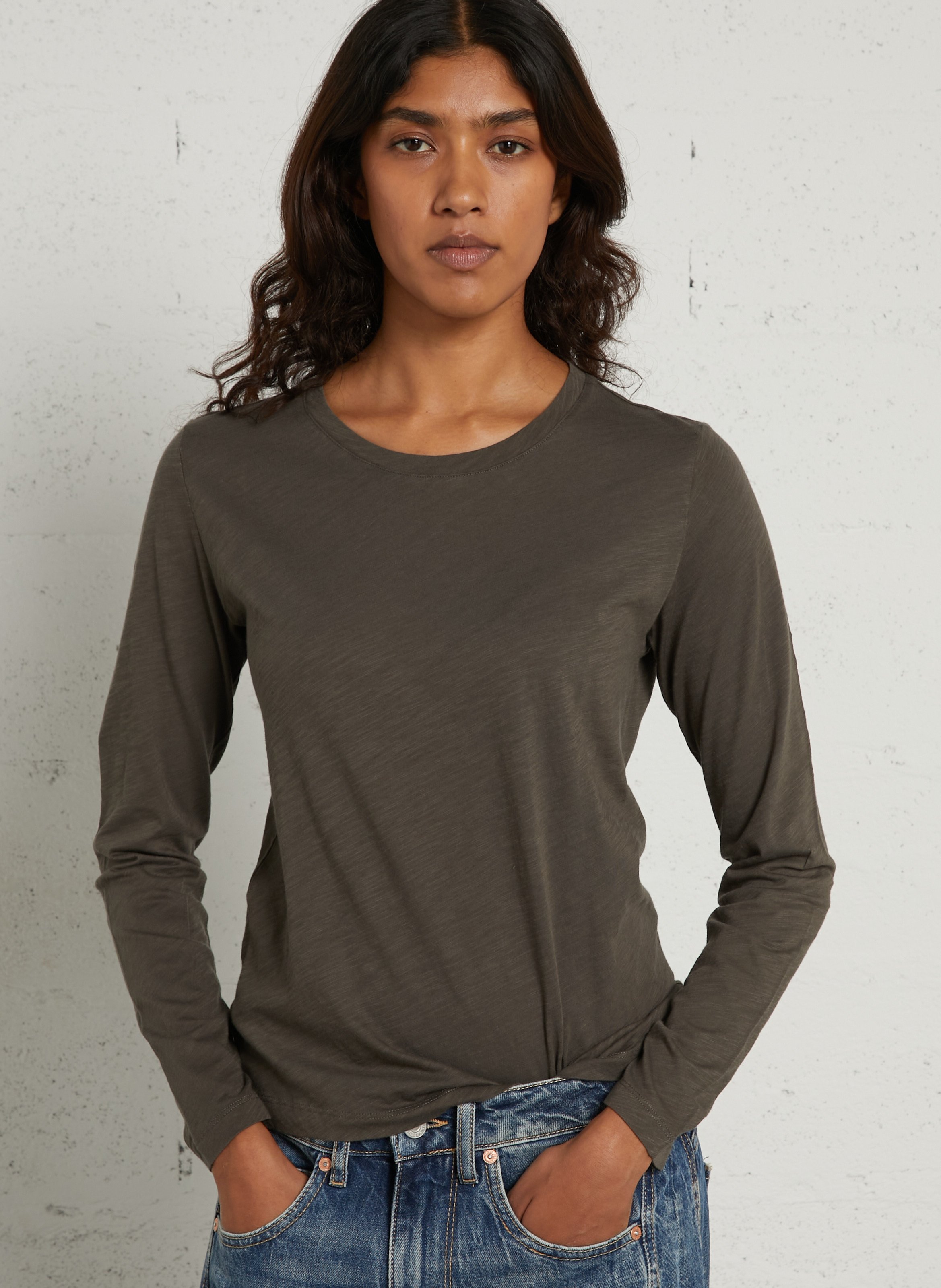 Effen T-shirt met lange mouwen van katoen BENSIMON Bruin