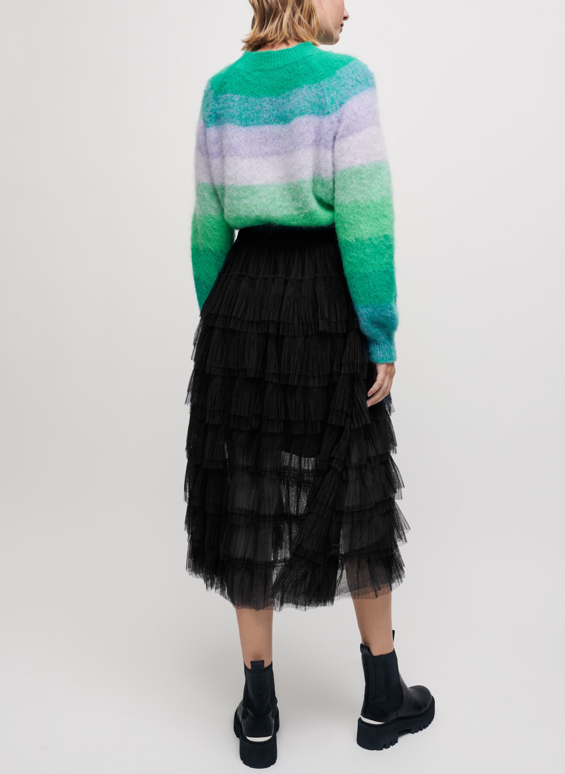 Jupe midi à volants en tulle MAJE Noir