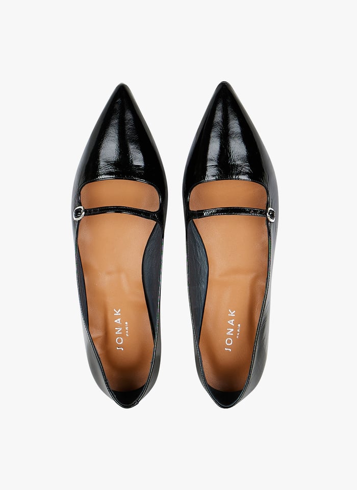 Ballerines pointues en cuir brillant Noir