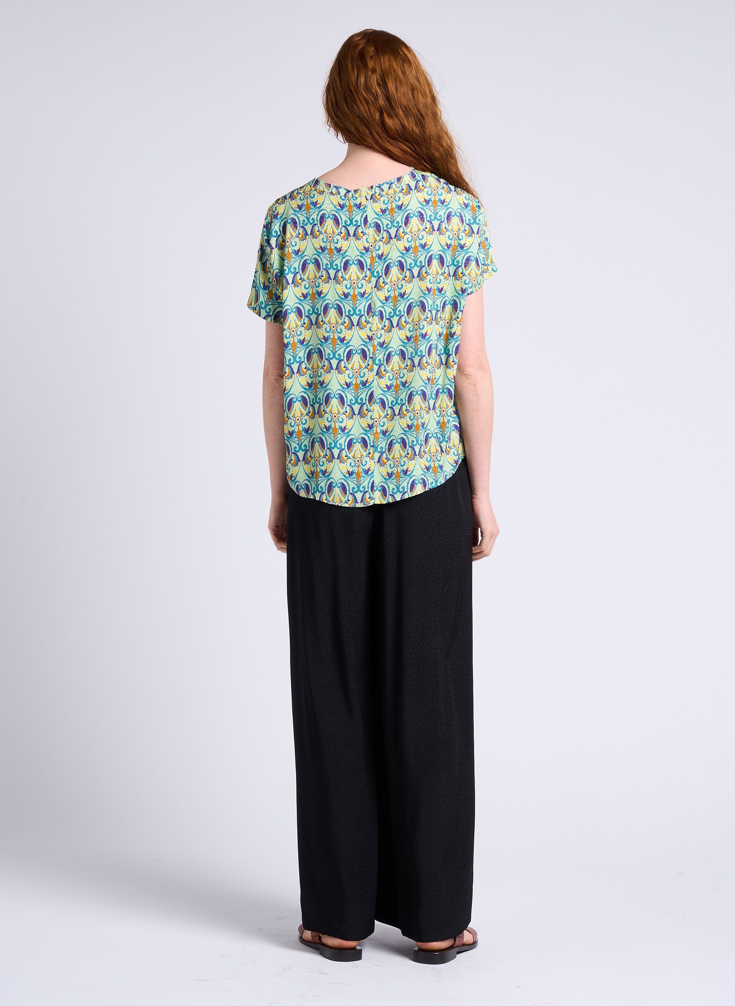 Pantalon large taille haute en jacquard imprimé ATTIC AND BARN Noir