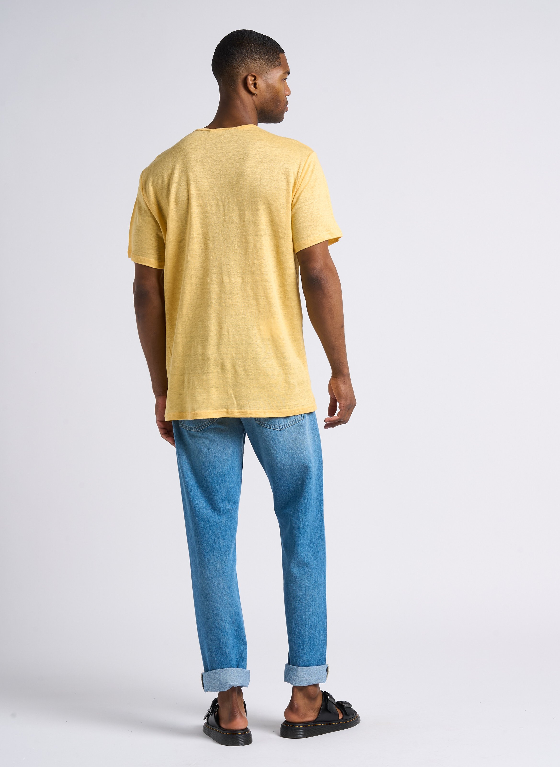 Linnen T-shirt met ronde hals SELECTED Geel