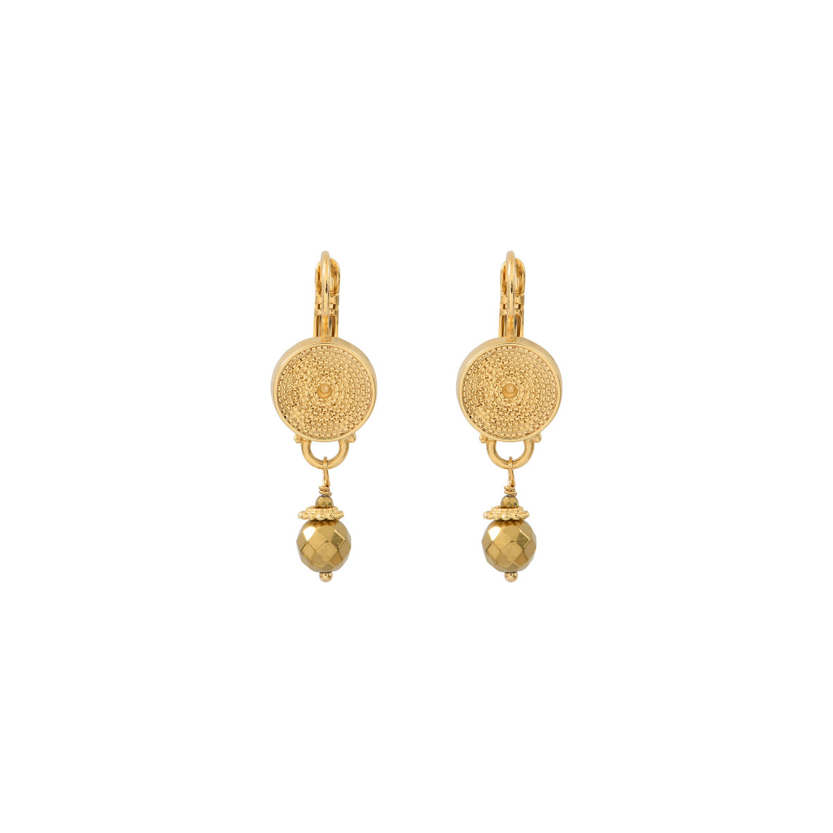 Boucles d'oreilles dormeuses élégantes hématite dorée SATELLITE PARIS Doré