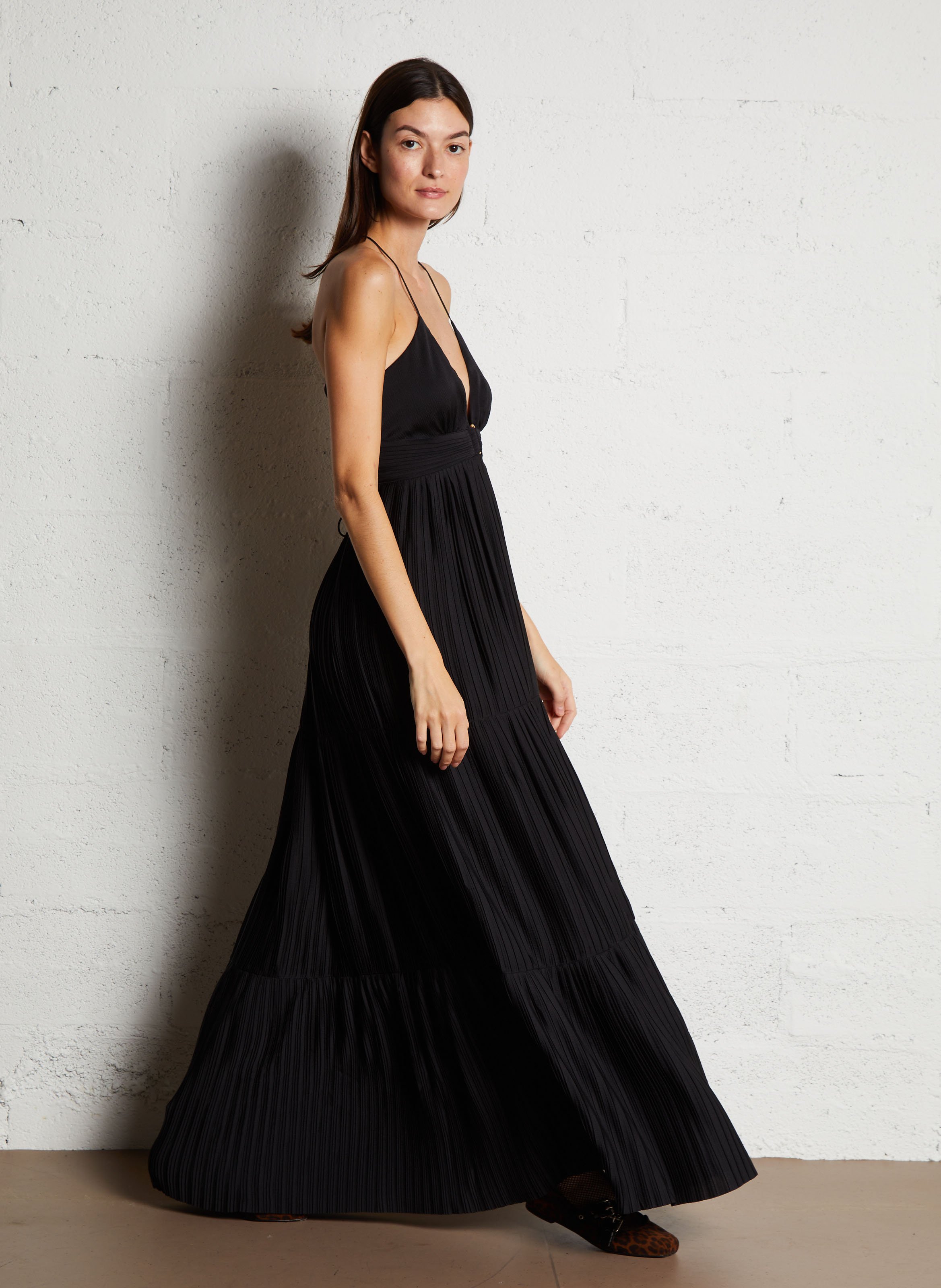 Robe longue col V plissée BA&SH Noir