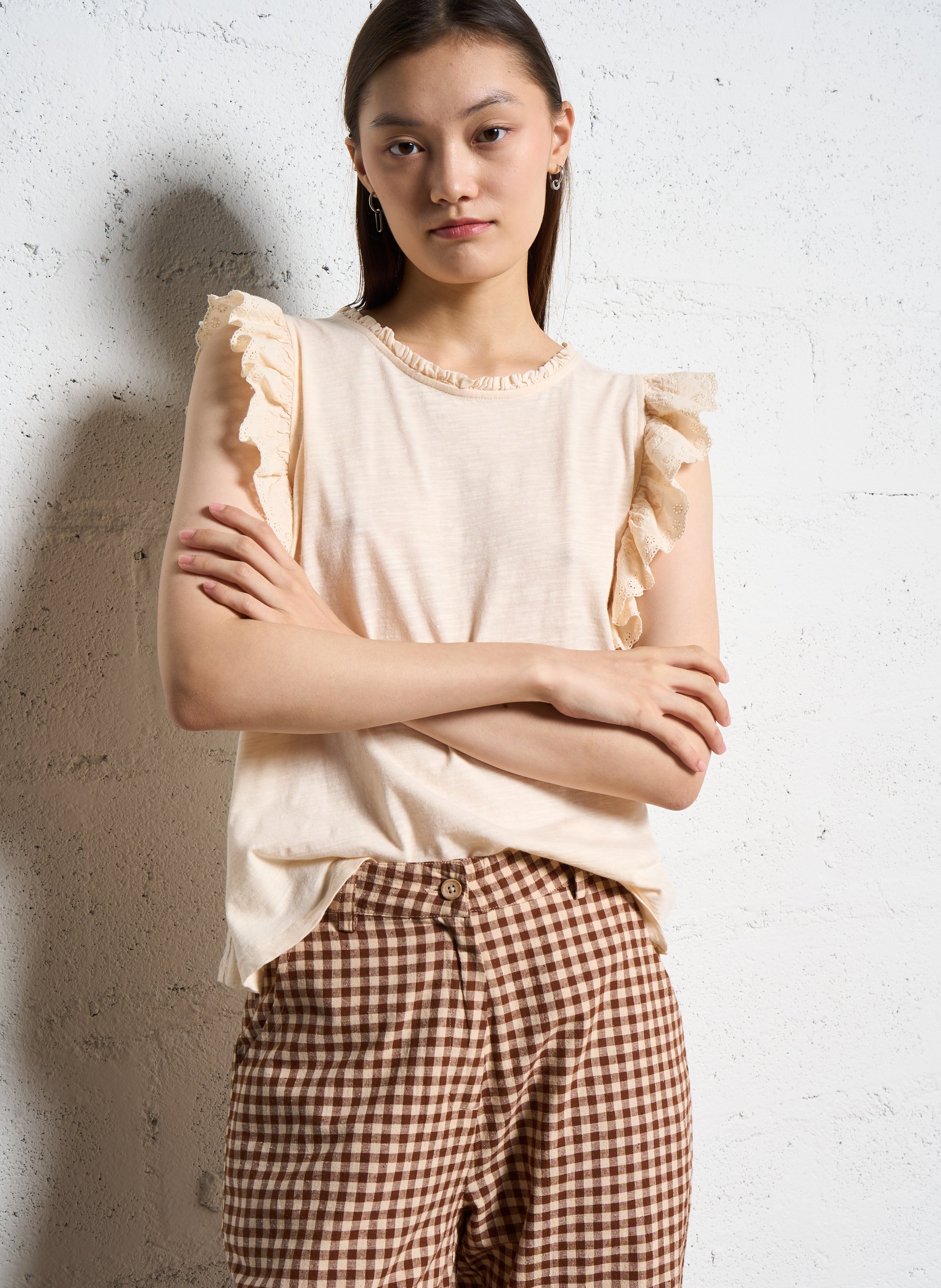 Camiliday round-neck sleeveless cotton top EMILE ET IDA Beige