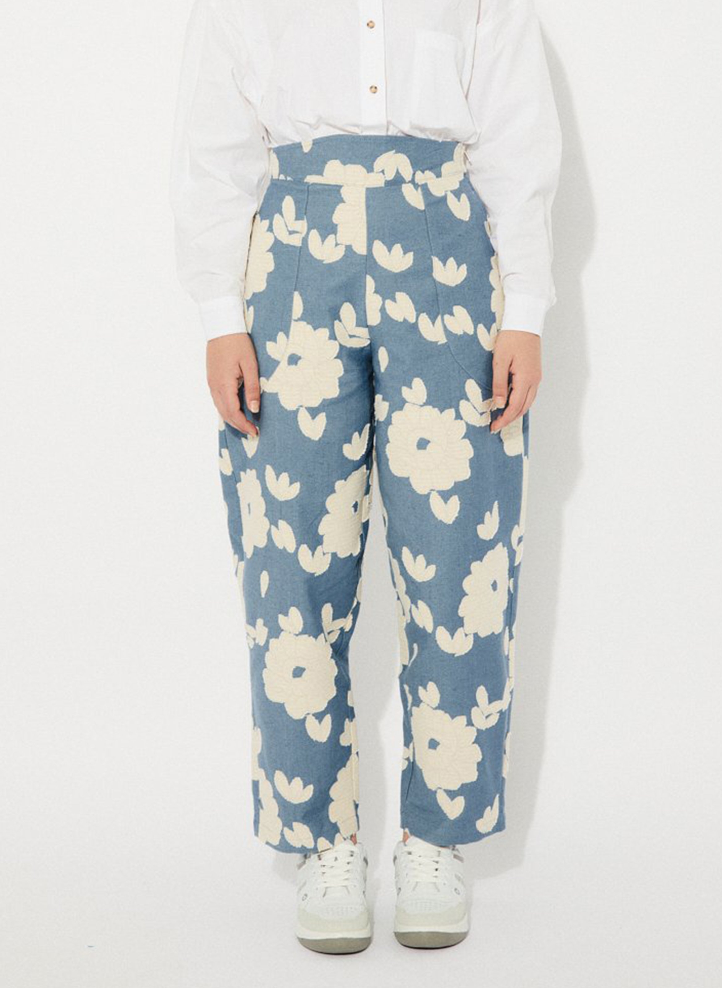 Pantalon large en coton imprimé RITA ROW Bleu