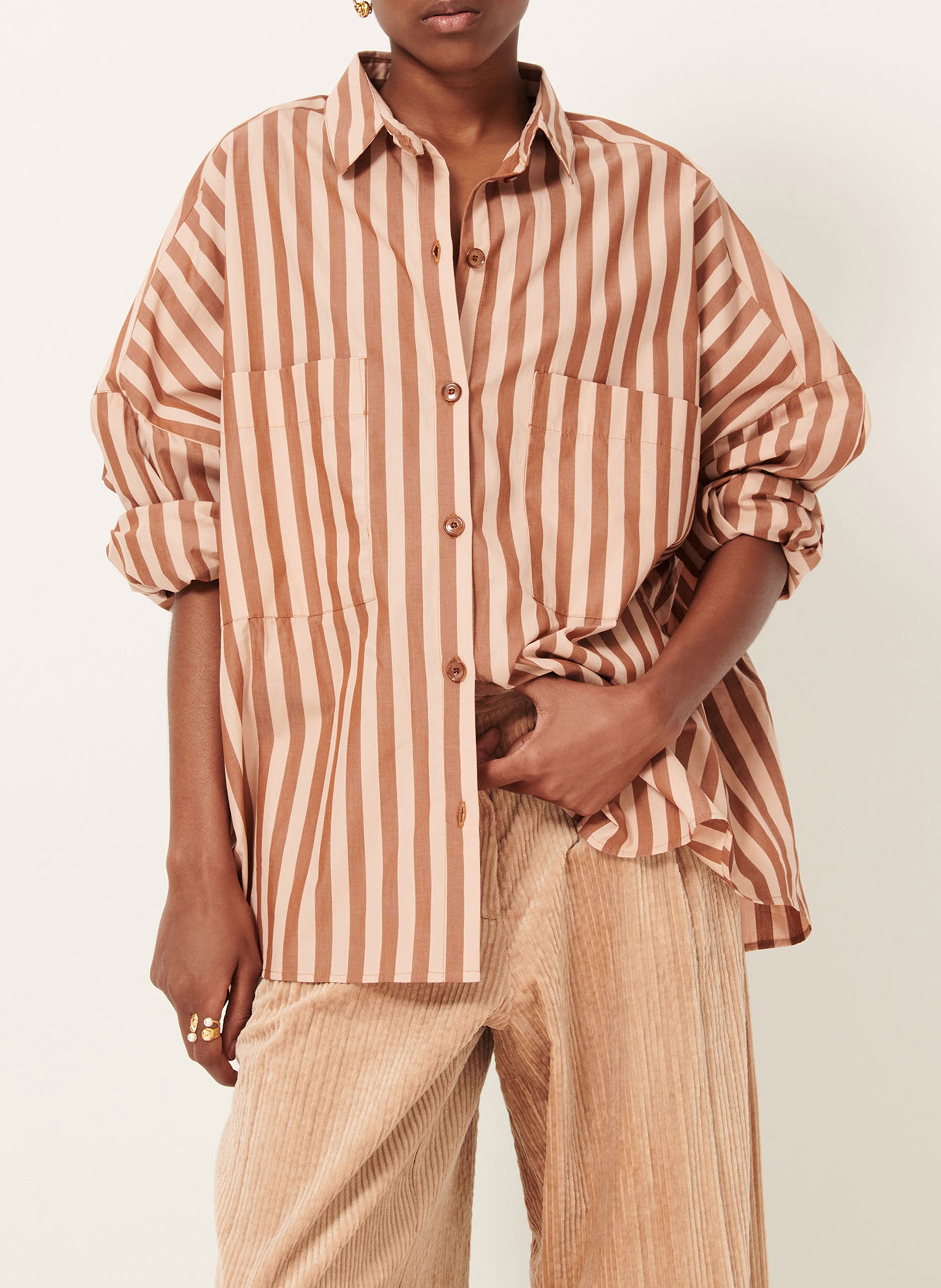 Chemise col classique manches contrastantes en coton SESSUN Brown