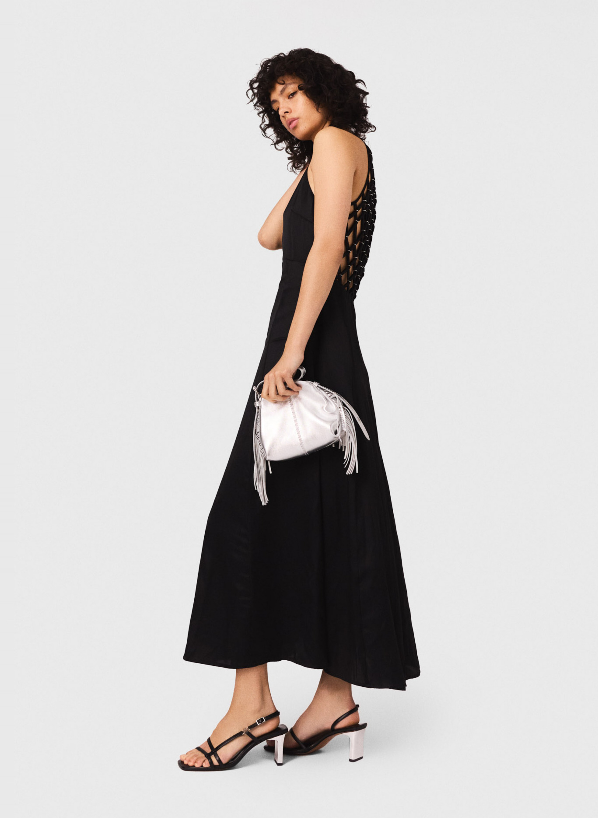 Long satin dress with V-neck MAJE Black