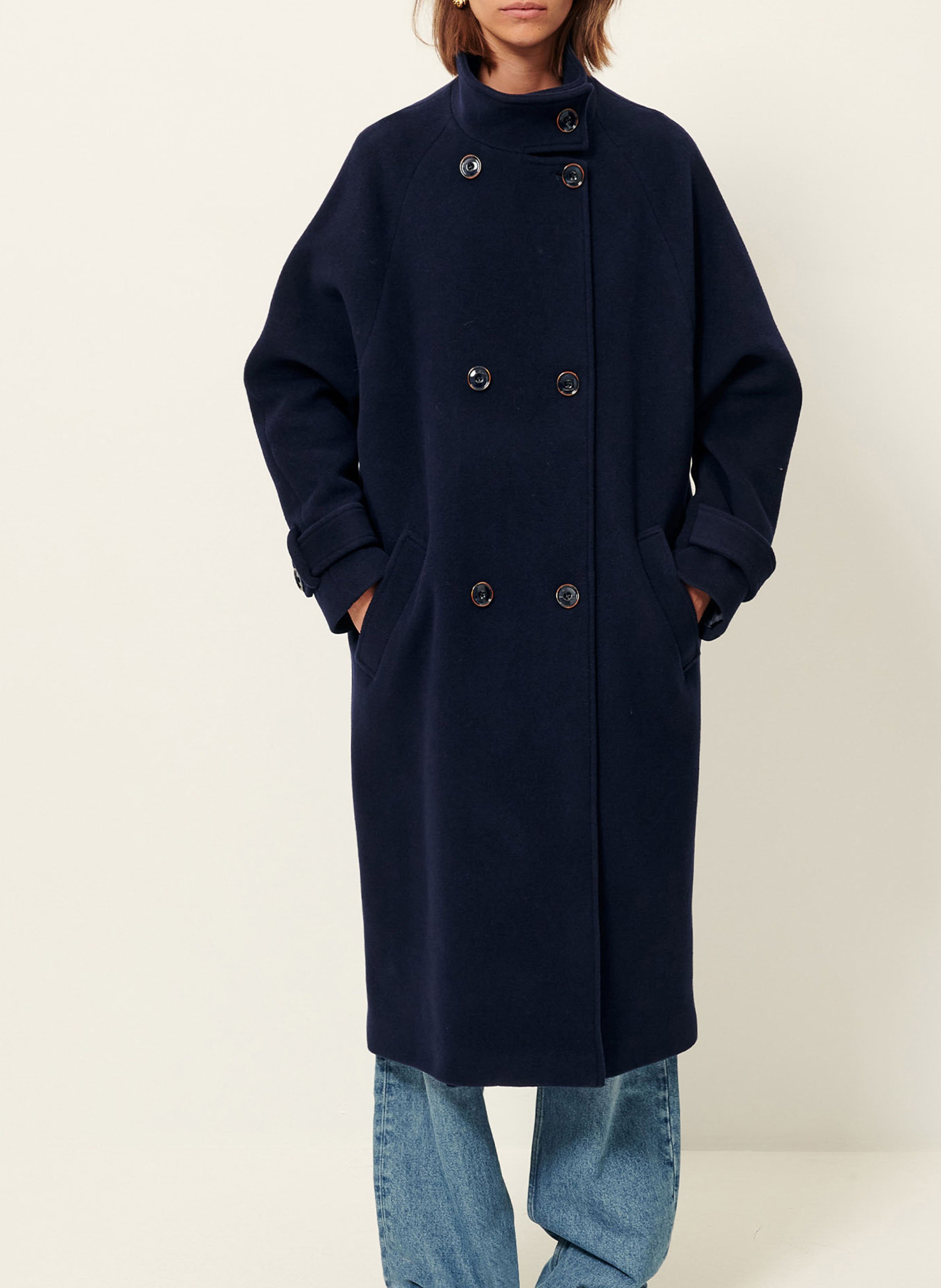 MANTEAU COL MONTANT EN LAINE MÉLANGÉE INDIGO SESSUN - FEMME | Place des Tendances