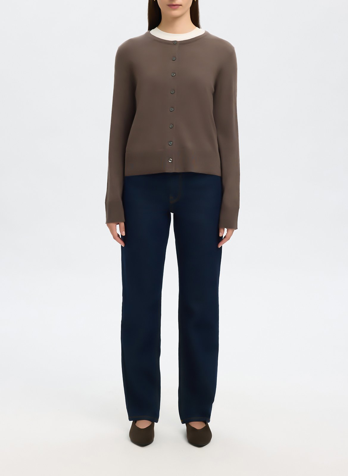 Cardigan droit boutonné chiné SELECTED Marron