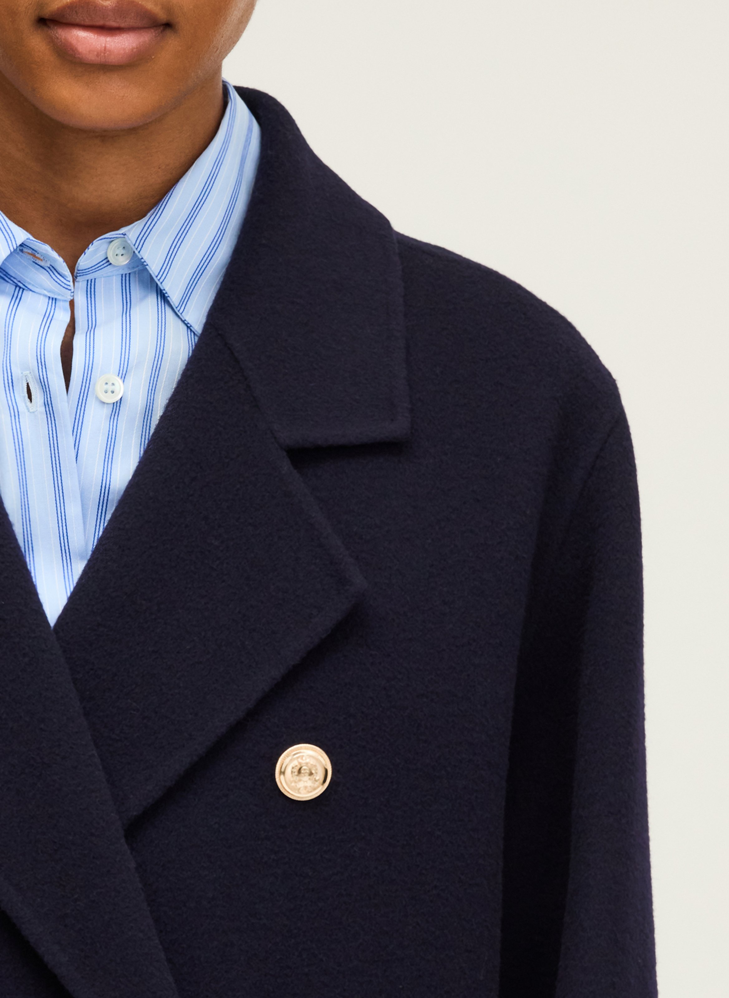 Long wool coat with notched collar PABLO Blue