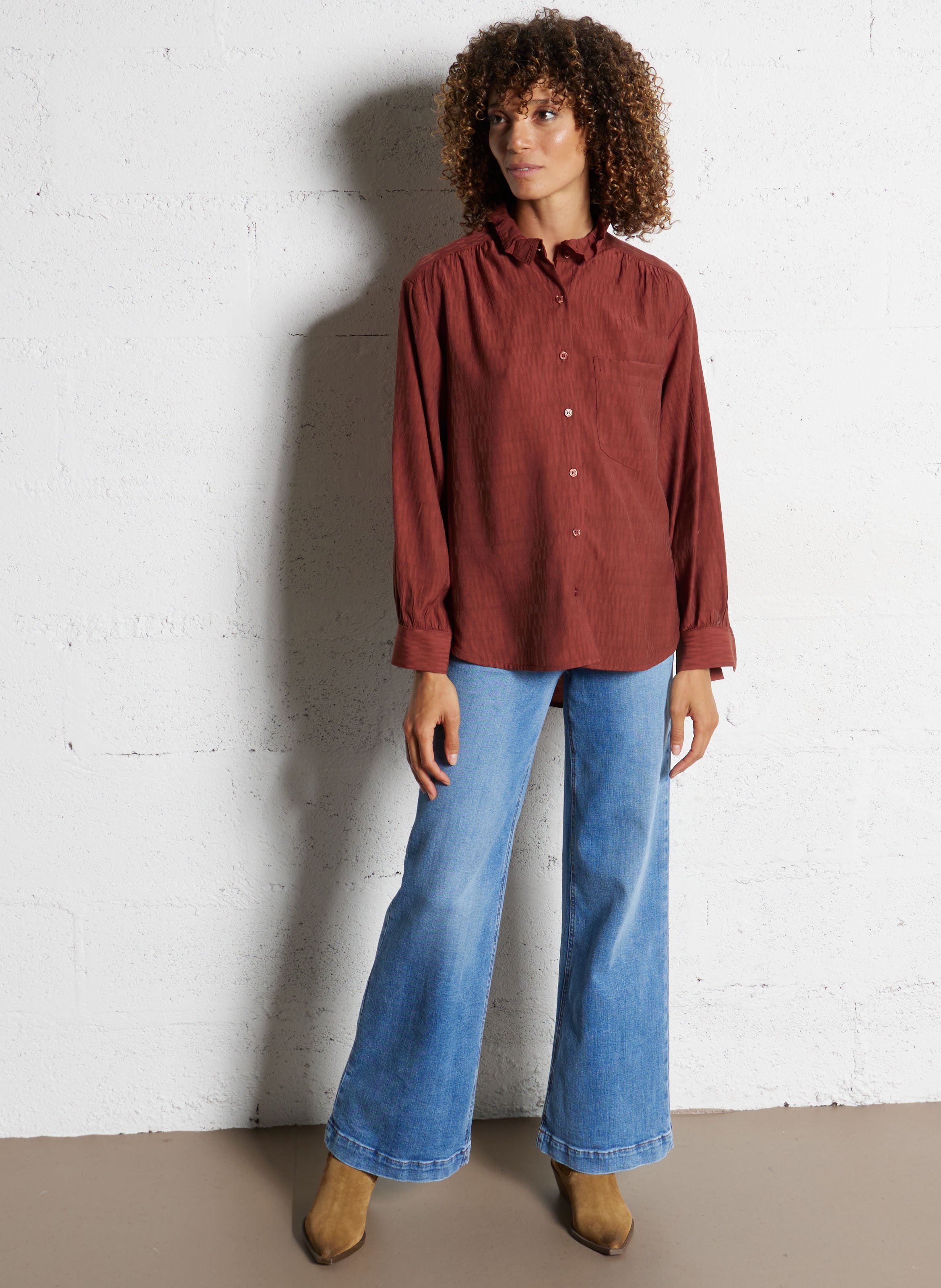 Chemise oversize col mao volanté SEE U SOON Orange