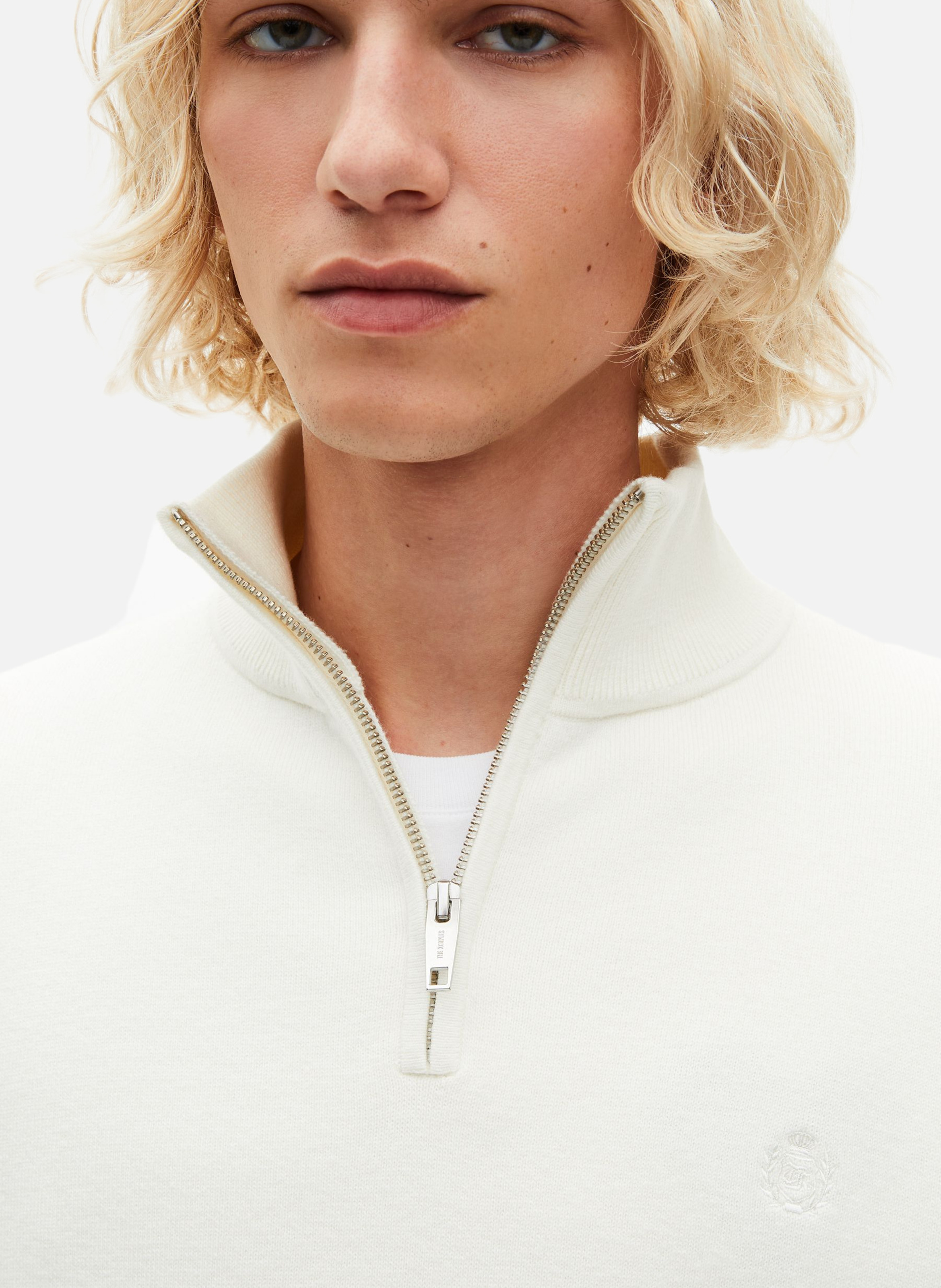 Double-sided trucker collar sweater Beige