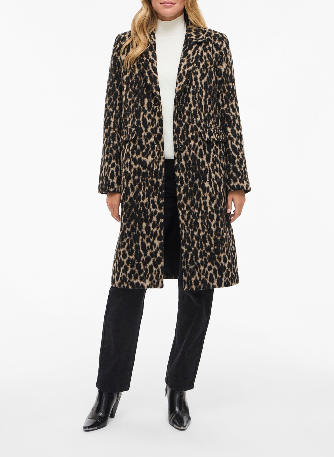 Manteau mi-long à motif léopard VILA Noir